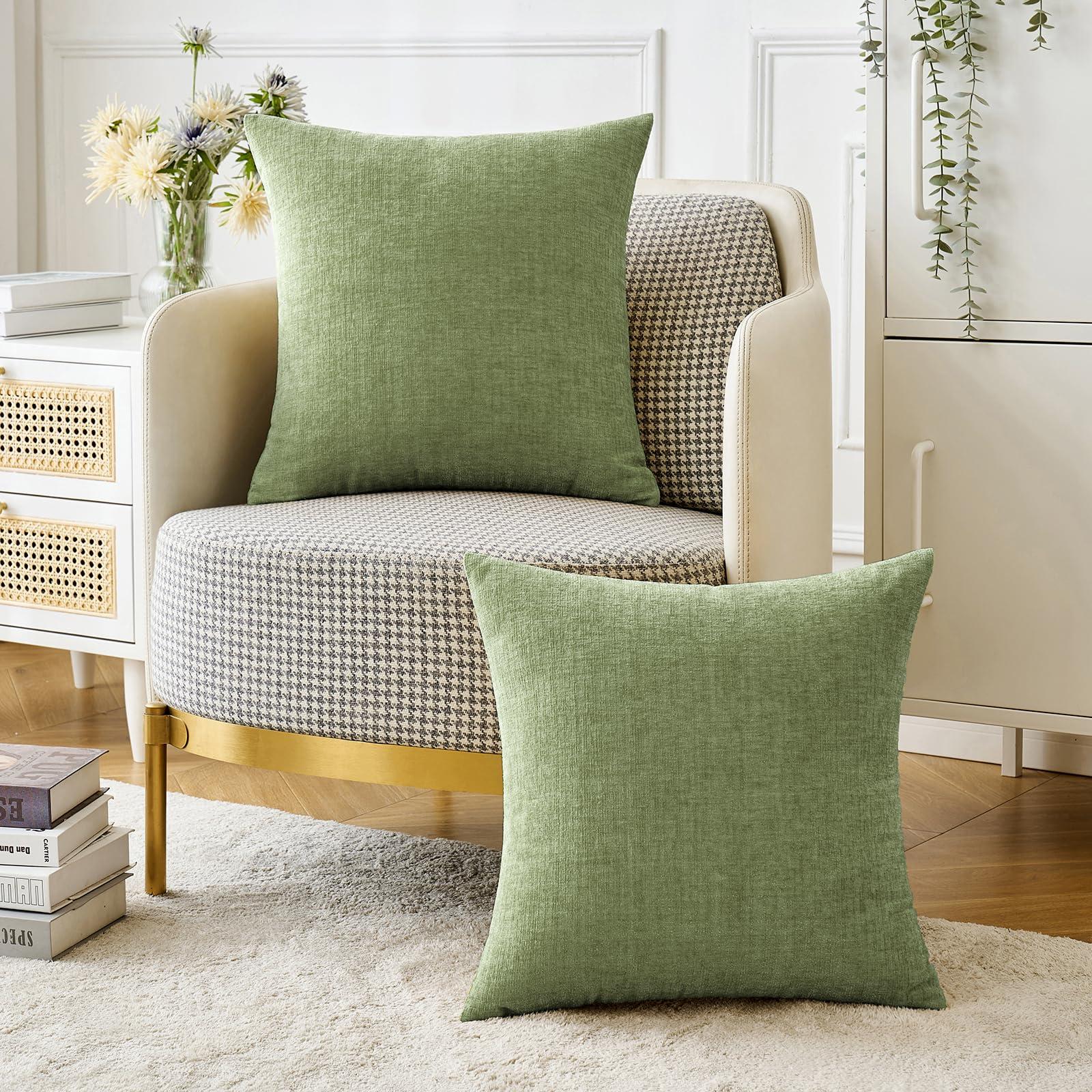 MIULEE Pack of 2 Couch Throw Pillow Covers 18x18 Inch Spring Soft Sage Green Chenille Pillow Covers for Sofa Living Room Solid Dyed Pillow Cases - Image 2
