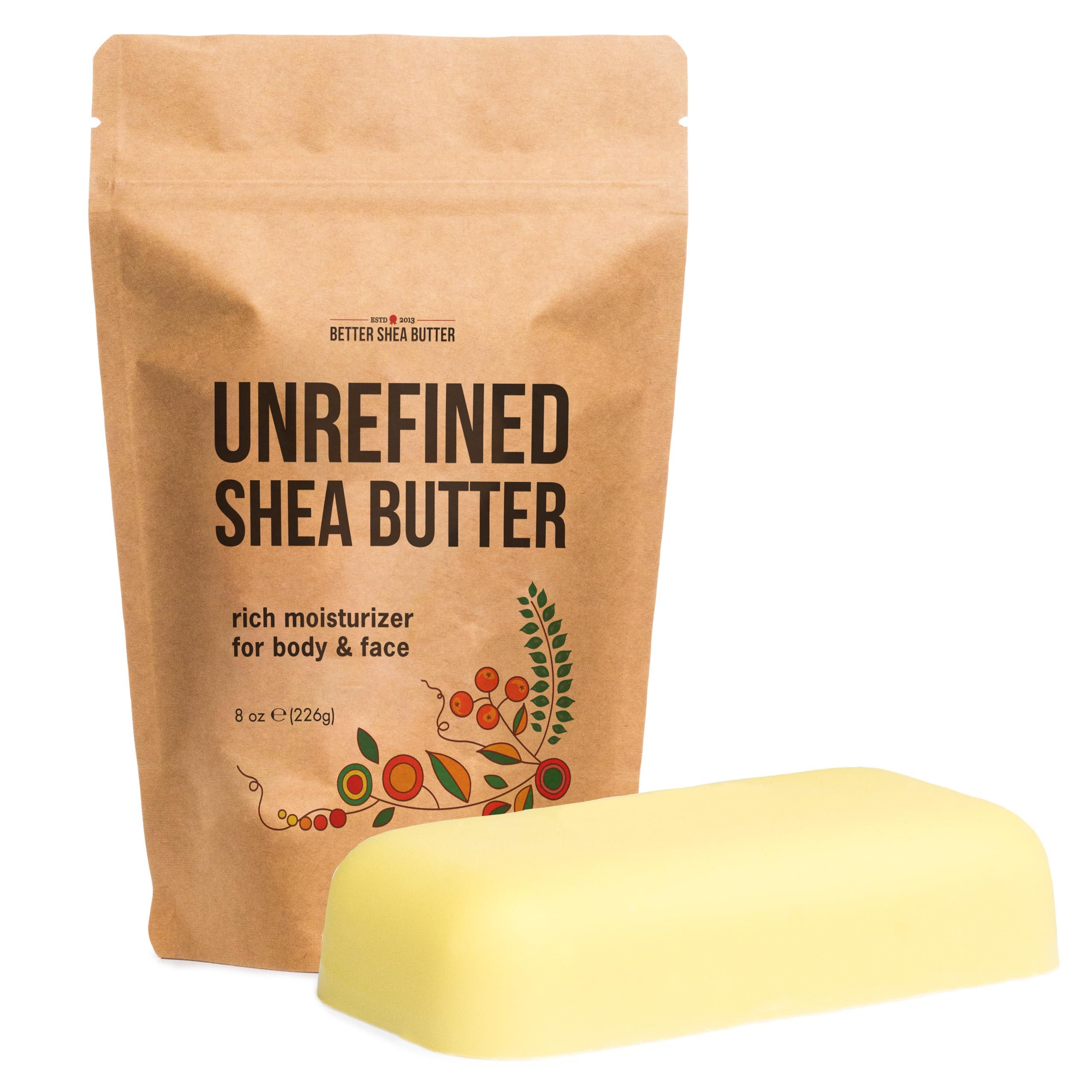 Raw Shea Butter - 100% Pure African Unrefined Shea Butter for Hair | Skin Moisturizer for Face and Body | Use for Soap Base, DIY Whipped Lotion, Lip Balm - 8 oz Block