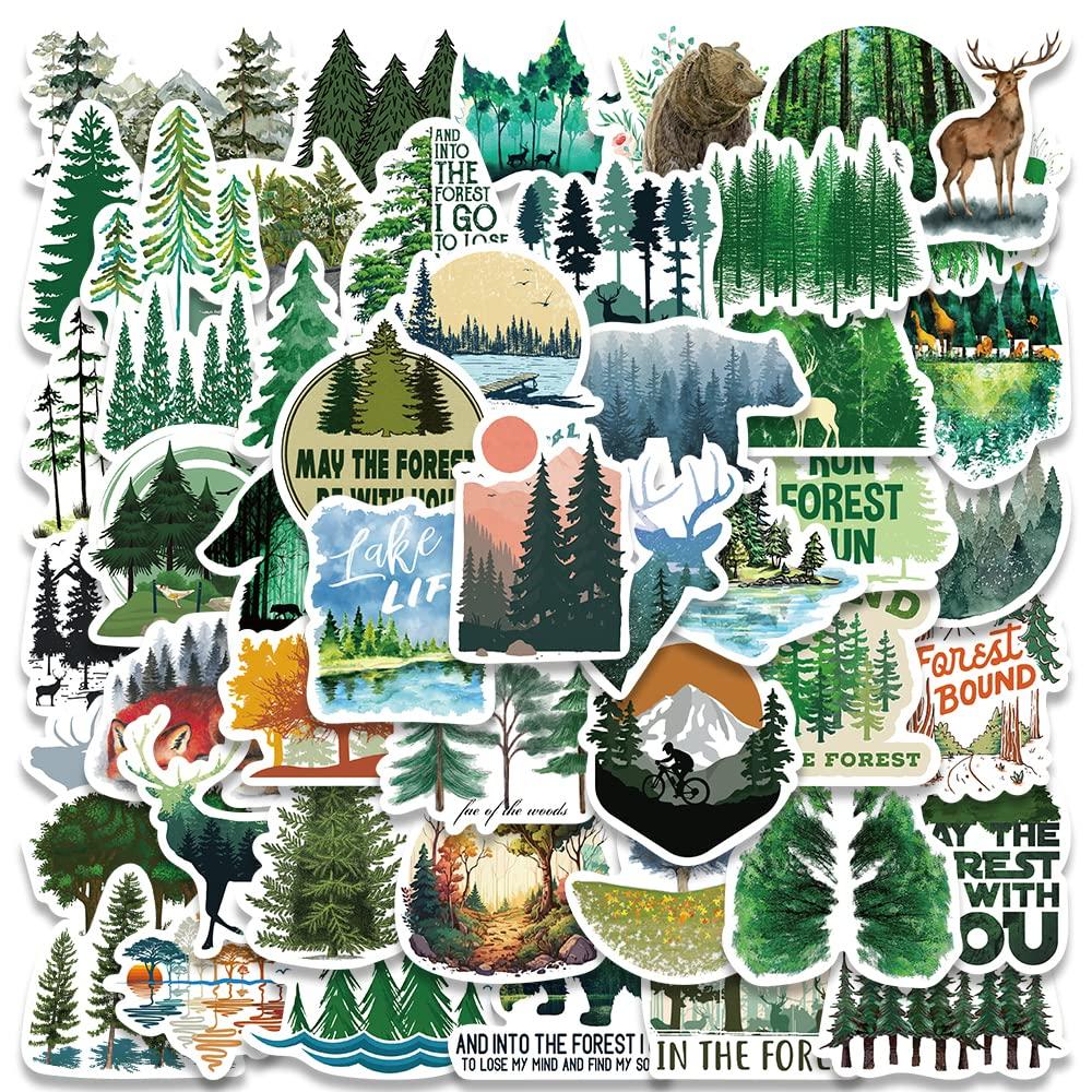 Forest Stickers, Adventure Aesthetic Outdoor Stickers Bulk, 50Pcs Waterproof Vinyl Nature Stickers for Water Bottles Laptop Scrapbook, Forest Trees Animals Stickers for Kids Teens (Forest) - Image 1