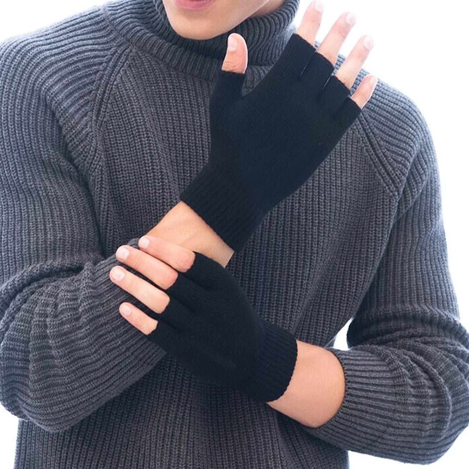 2 Pair Half Finger Gloves Winter Knit Touchscreen Warm Stretchy Mittens Fingerless Gloves in Common Size for Men and Women,black - Image 4
