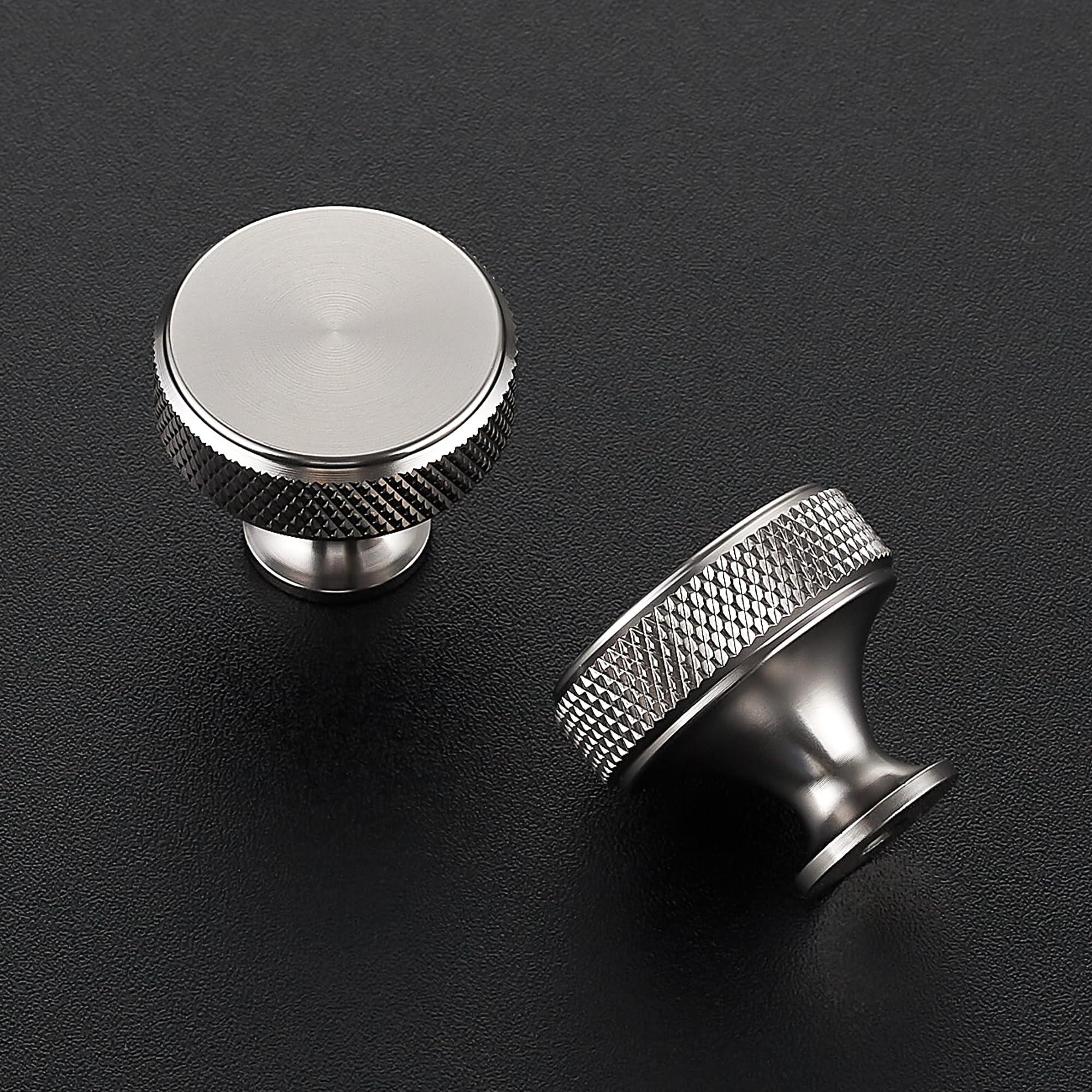 JOY DECOR 25 Pack Stainless Steel Kitchen Cabinet Hardware Knobs Round Solid Knurled Handles Single Hole Drawer Knobs for Cabinet Furniture Brushed Nickel Dresser Pulls - Image 3