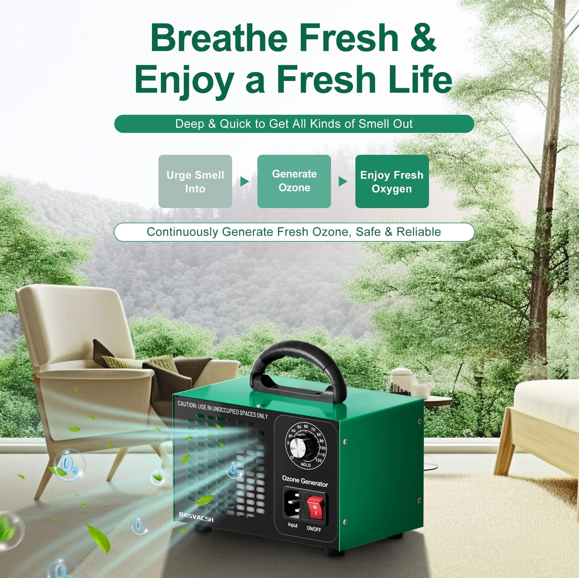 Ozone Generator 45,000mg/h, Industrial/Home O3 Air Purifier Deodorizer for Areas of 2500 Square Feet - High Capacity Ozone Machine Air Ionizer Odor Clean for Rooms, Smoke, Cars, Pets (Green) - Image 4