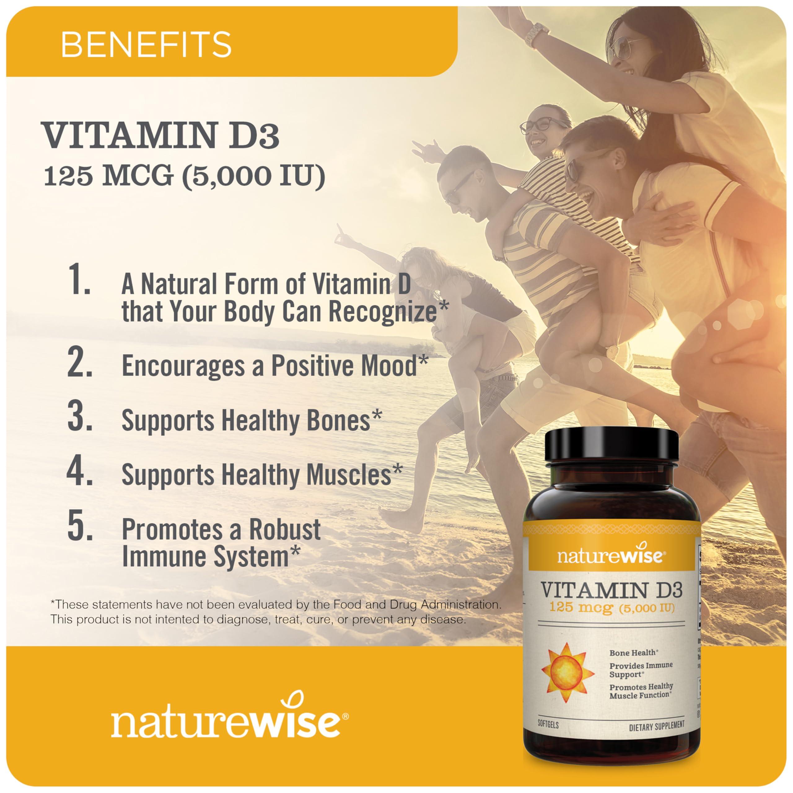NatureWise Vitamin D3 5000iu (125 mcg) 1 Year Supply for Immune Support, Healthy Muscle Function, and Bone Health - Non-GMO, Gluten Free in Organic Extra Virgin Olive Oil, (Mini Softgel), 360 Count - Image 2