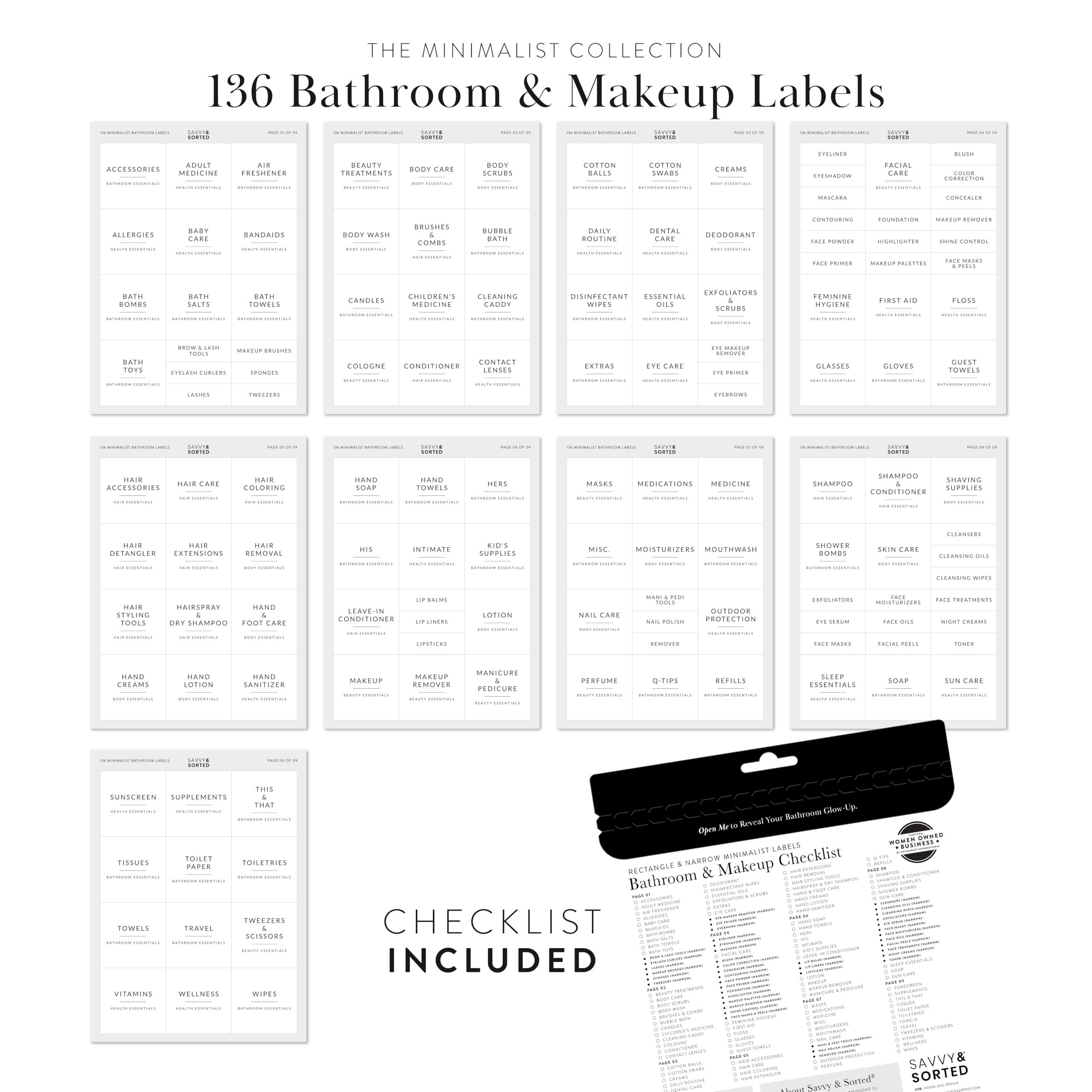 Minimalist Bathroom Labels for Organizing, 136 Preprinted Bath Room and Makeup Organizer Stickers, Waterproof Removable, Soap Shampoo Storage Supplies - Image 5