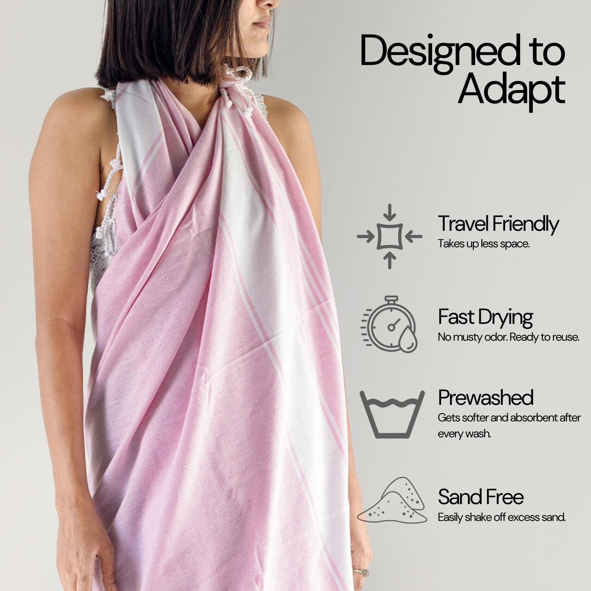 Salt Earth Cotton Turkish Beach Towel, Set of 2 Large, Bathroom, Beach Essentials, Gym, Quick Dry for Shower, Lightweight Large Towels for All (Candy Pink) - Image 5