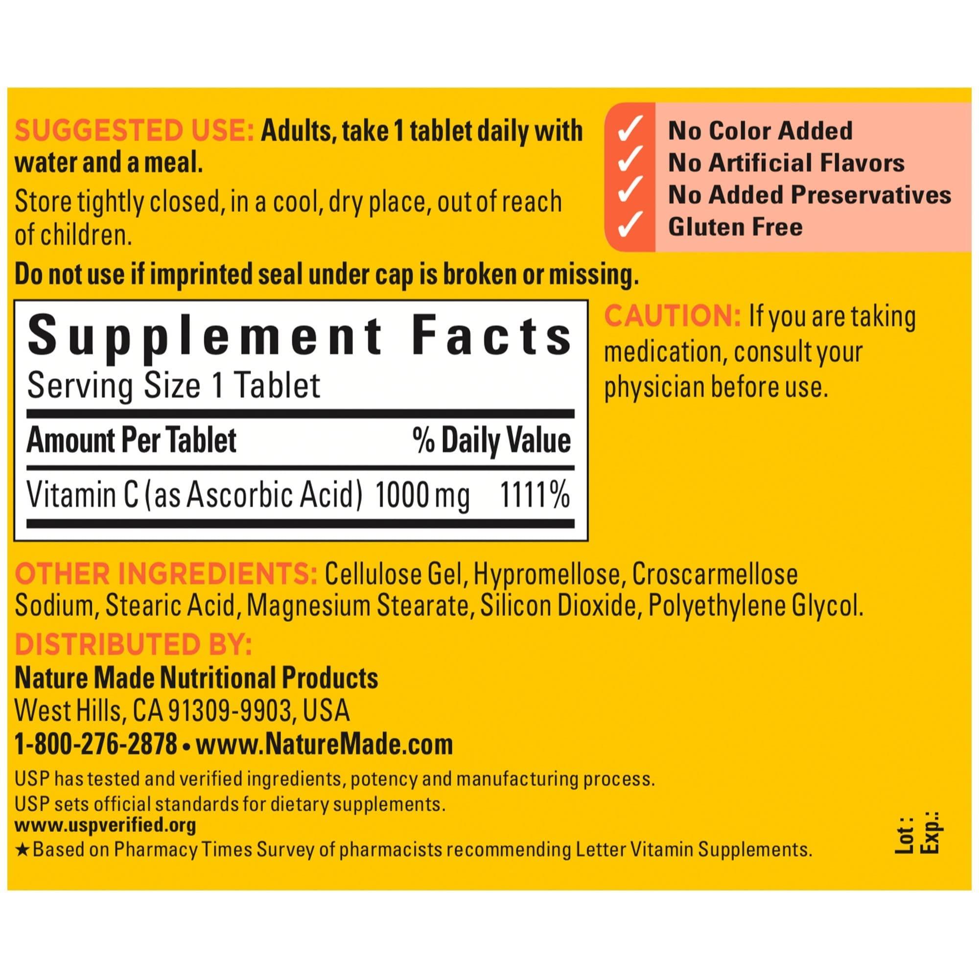 Nature Made Extra Strength Vitamin C 1000 mg, Dietary Supplement for Immune Support, 100 Tablets, 100 Day Supply - Image 6