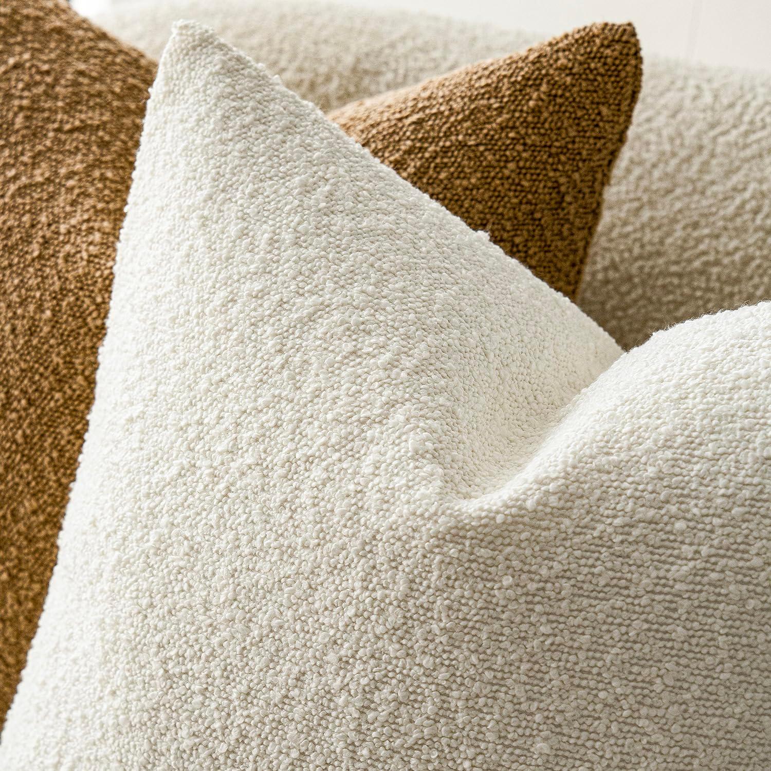 Foindtower Pack of 2, 20 x 20 Inch, Decorative Textured Boucle Throw Pillow Covers Accent Solid Pillow Cases Cozy Soft Couch Cushion Case for Chair Sofa Bedroom Living Room Home Decor, Cream White - Image 4