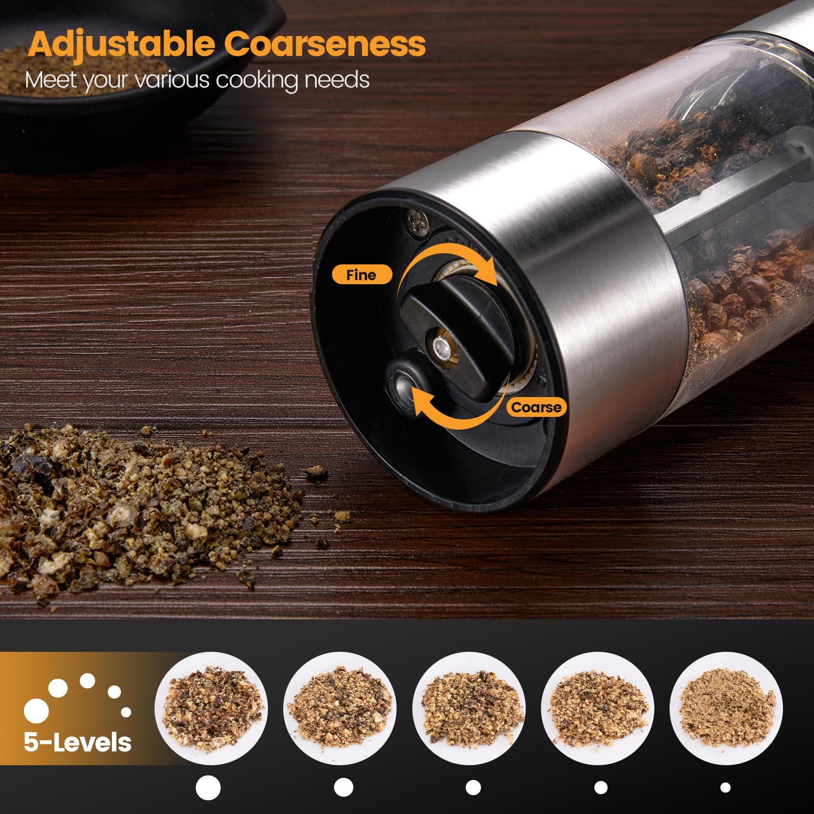 Electric Salt and Pepper Grinder Set — Automatic Rechargeable Salt / Pepper Grinder with Charging Base and LED Light, Adjustable Coarseness, Large Capacity, One-handed Operation Salt Pepper Mills - Image 3