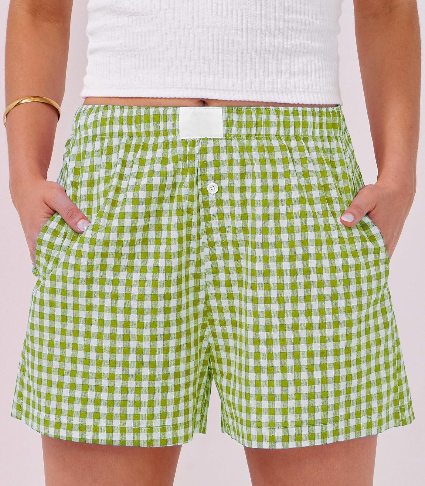 Lziizl Womens Boxer Shorts Cotton Summer Casual Pajama Y2K Sleep Gingham Plaid Shorts Bottom with Pockets - Image 2
