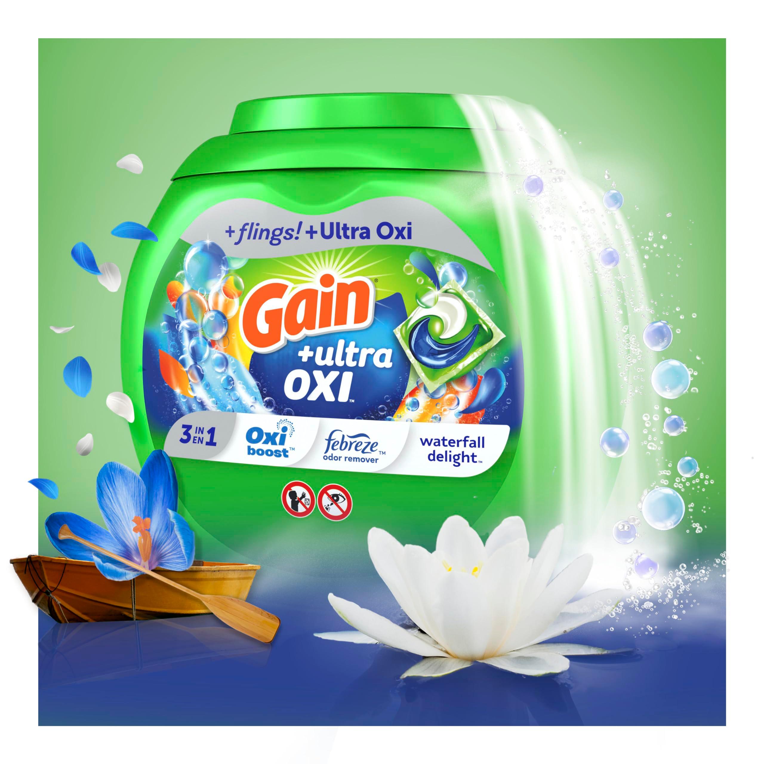 Gain flings Ultra Oxi Laundry Detergent Pacs 3-in-1 HE Compatible, Waterfall Delight Scent, 76 Count - Image 8