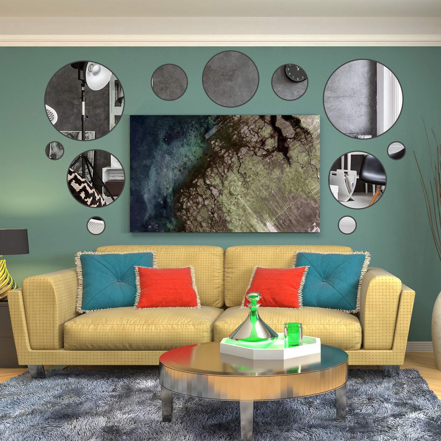 Aneco 52 Pieces Flexible Mirror Wall Stickers Set Removable Acrylic Mirror Circle Self Adhesive Plastic Mirror Decal for Home Decor - Image 5
