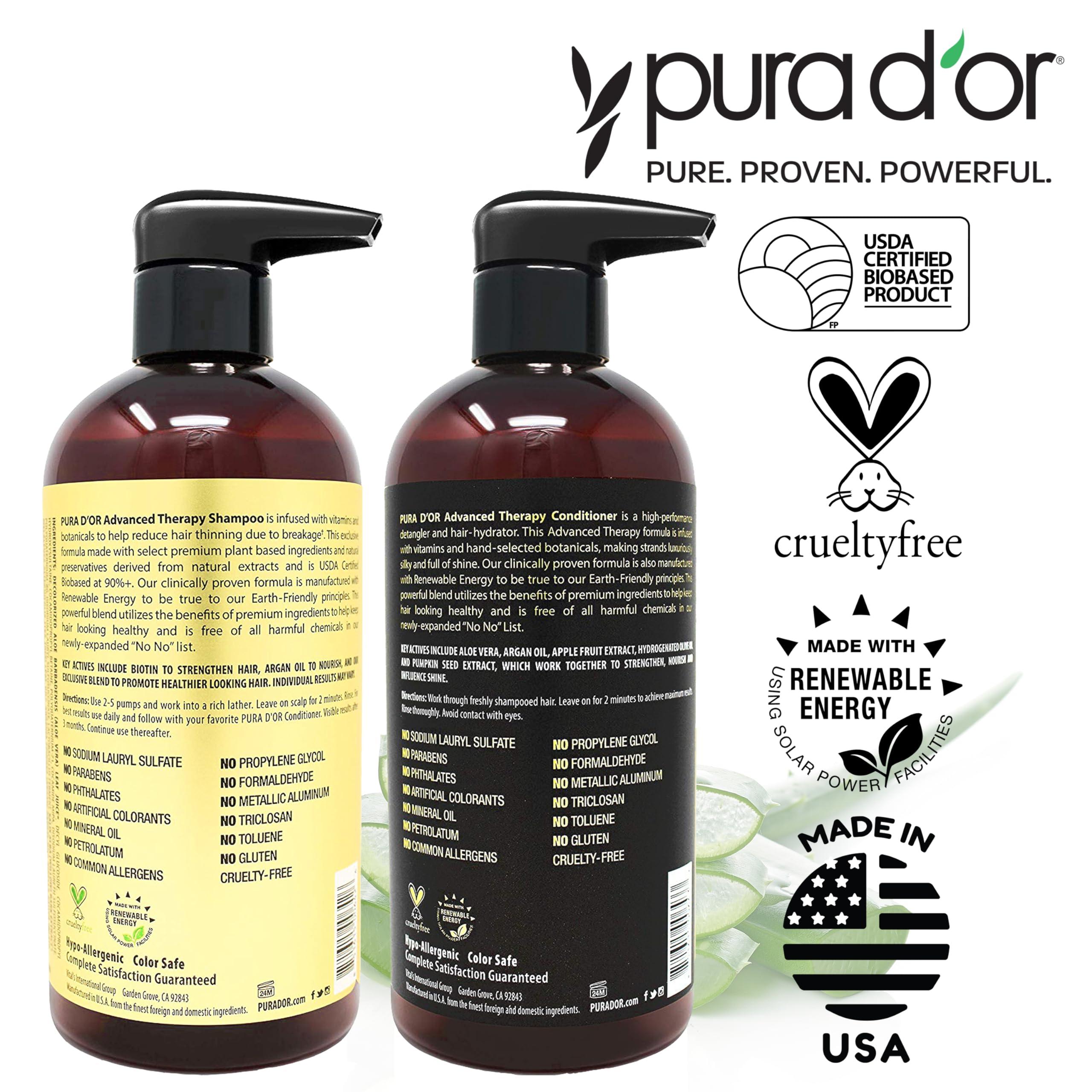 PURA D'OR Advanced Therapy Biotin Shampoo & Conditioner Hair Care Set For Hair Thinning, CLINICALLY TESTED Effective Results, Herbal Hair Thickening Products For Women & Men, 16oz x2 - Image 5