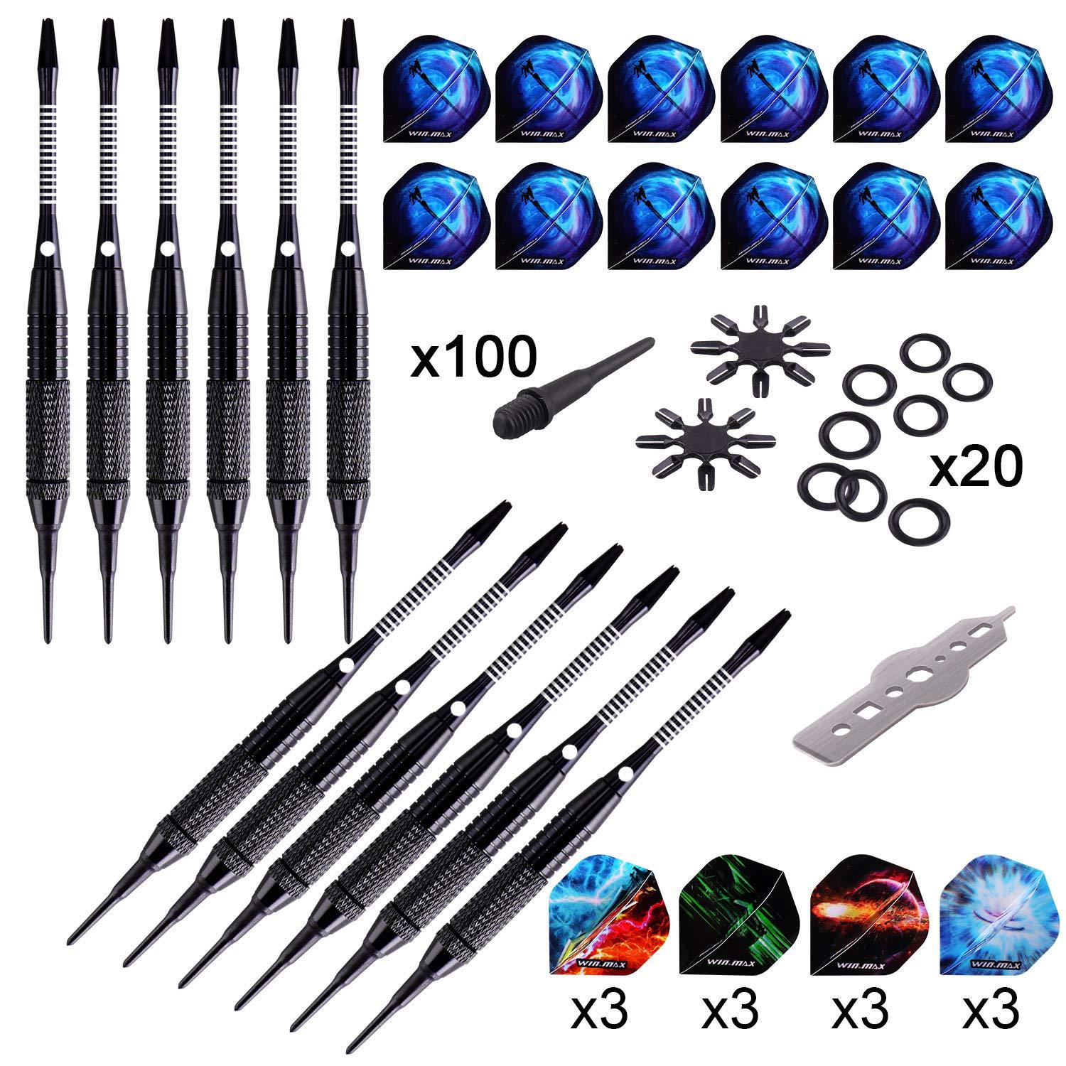 WIN.MAX Darts Plastic Tip - Soft Tip Darts Set - 12 Pcs 18 Gram with 100 Extra Dart Tips 12 Flights Flight Protectors and Wrench for Electronic Dart Board - Image 2
