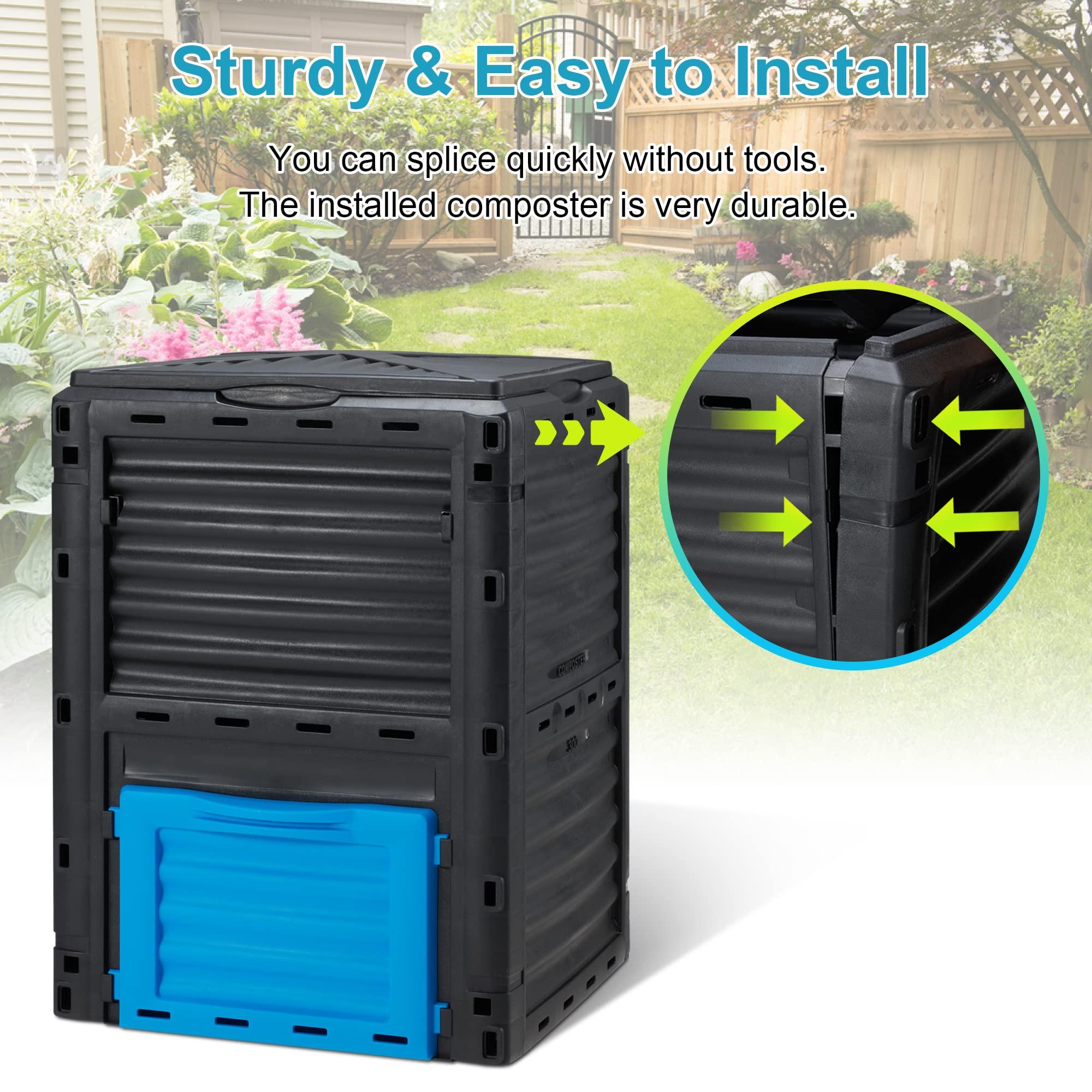 Azaeahom Garden Compost Bin 80 Gallon (300L) Large, Outdoor Composter from PP Material,Composting Box Easy Assembly & Many Vents, Fast Creation of Fertile Soil, Lightweight & Sturdy - Image 3