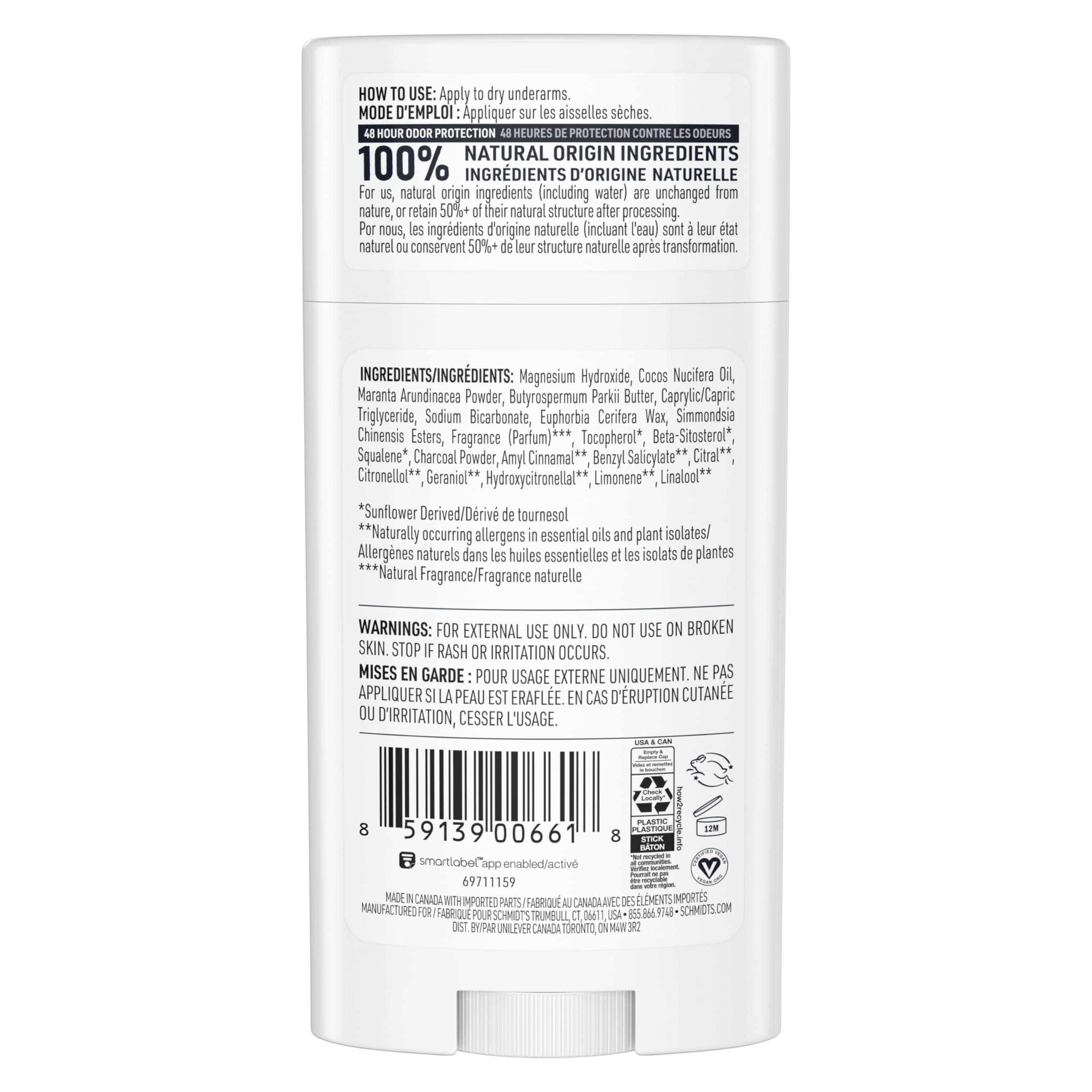 Schmidt's Aluminum-Free Vegan Deodorant Charcoal & Magnesium with 48 Hour Odor Protection, 2 Count for Women and Men, Natural Ingredients, Cruelty-Free, 2.65 oz, Pack of 2 - Image 2
