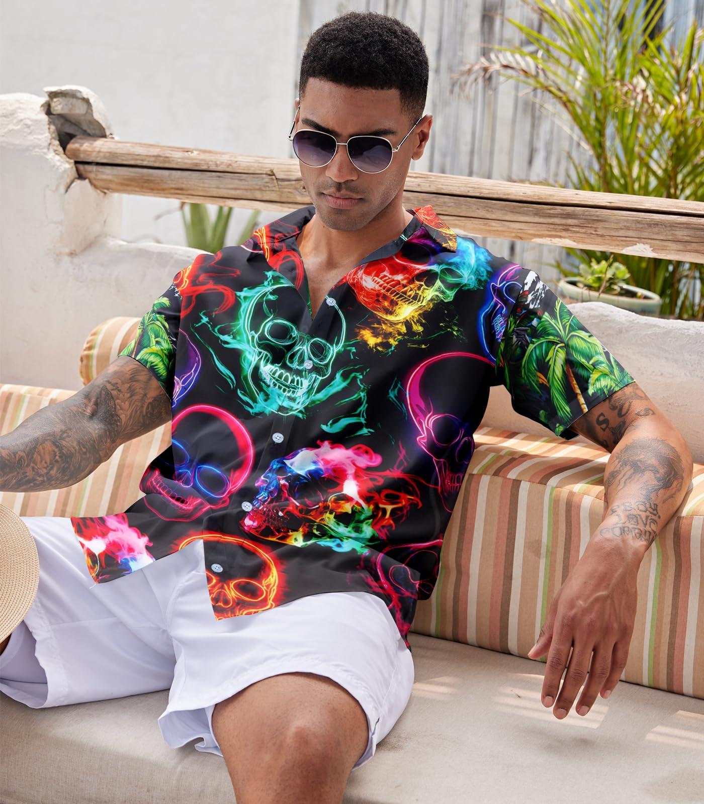 RAISEVERN Mens Hawaiian Shirt Casual Button Down Short Sleeve Tropical Beach Dress Shirt for Summer Holiday - Image 3
