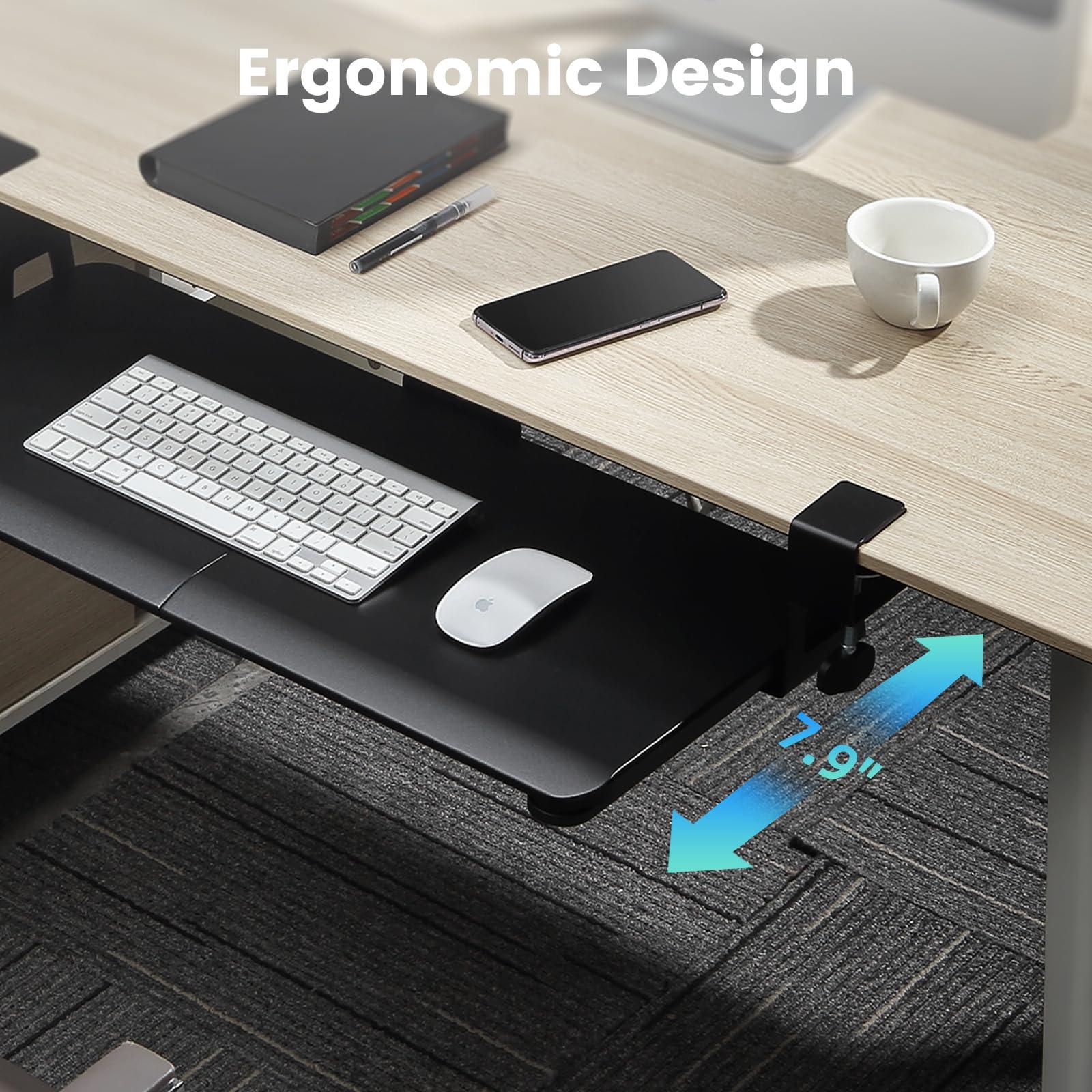 DQCGLY Keyboard Tray Under Desk, Slide Out Computer Keyboard & Mouse Tray with C Clamp-on Mount Easy to Install,30" W（Including Clamps） X 12" D Large Size,Black - Image 3
