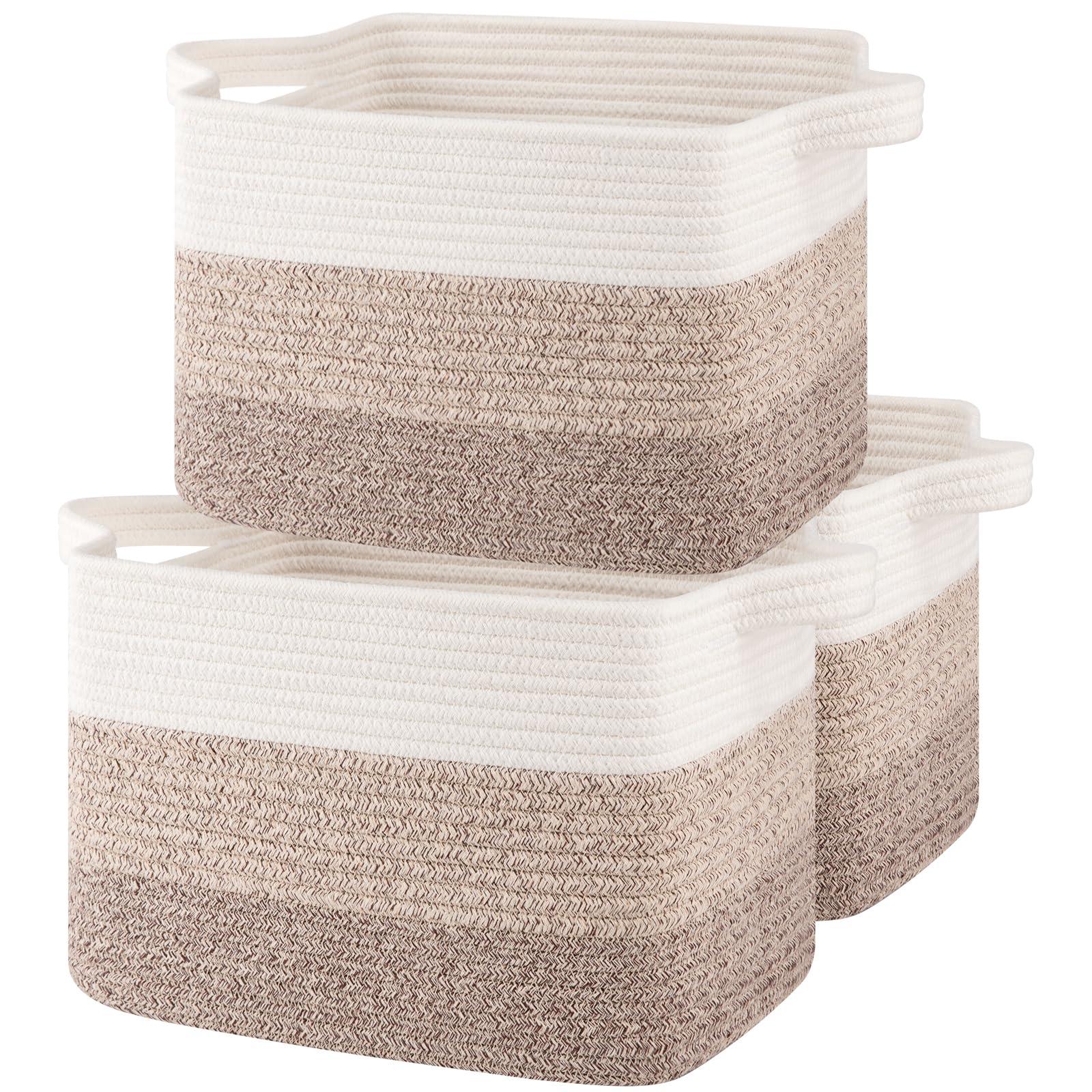 OIASKET Storage Baskets for Organizing, Woven Baskets for Shelves, Rectangle Decorative Organizer for Storage Clothes, Toy, Books, Towels Nursery Bins 3 Pack (Gradient Yellow)