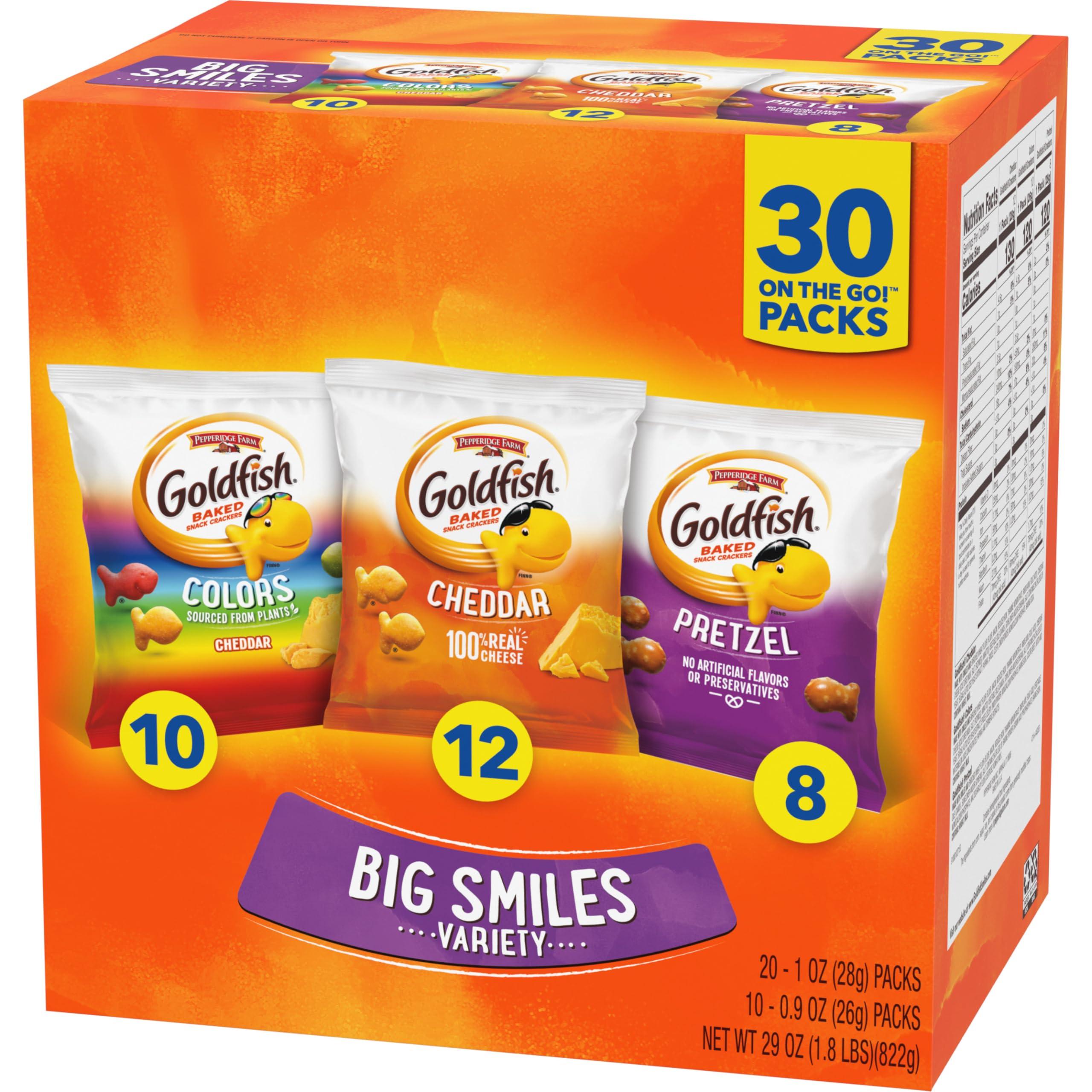 Goldfish Crackers Big Smiles Variety Pack with Cheddar, Colors, and Pretzels, Snack Packs, 30 Ct - Image 9