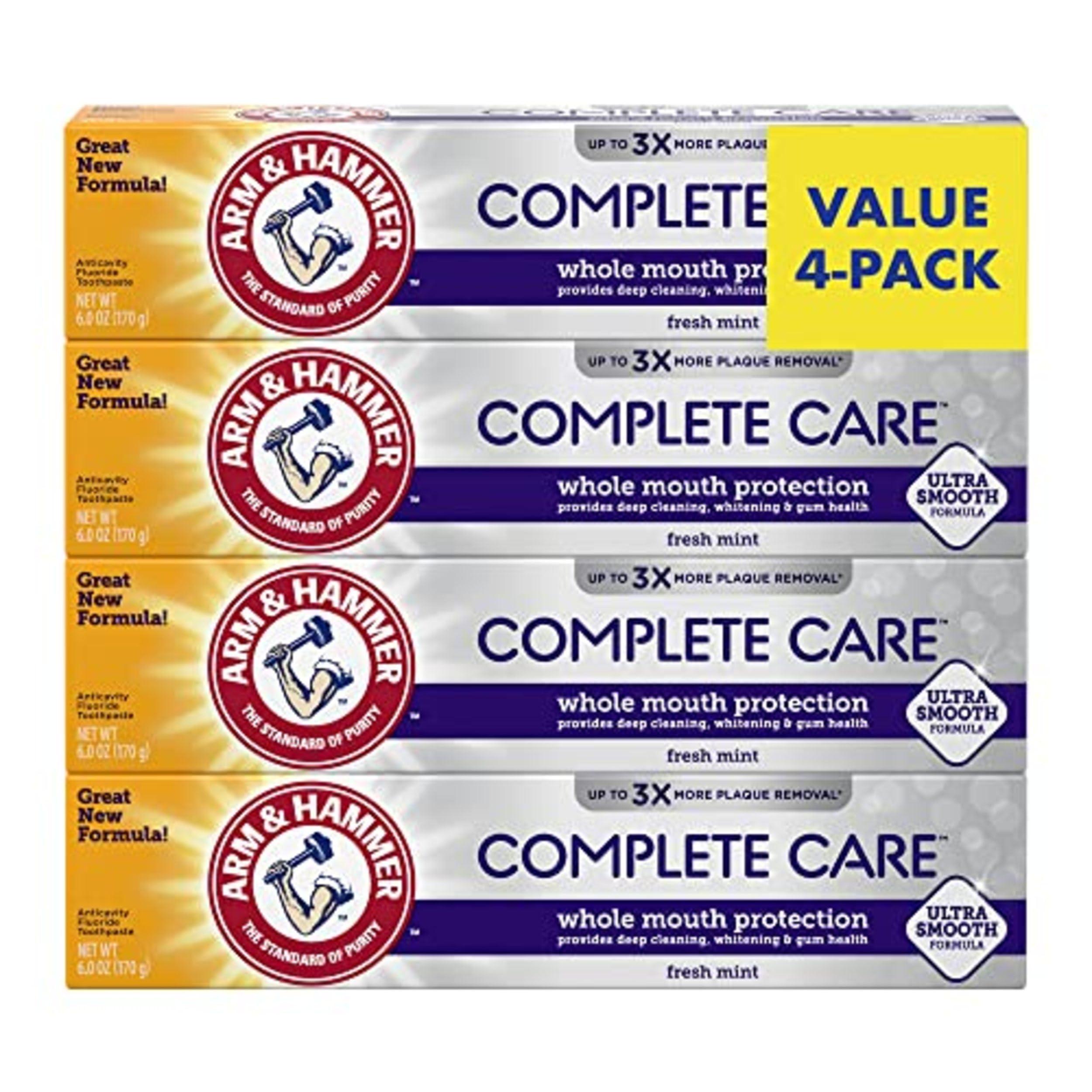 ARM & HAMMER Complete Care Toothpaste, Teeth Whitening Toothpaste, Fluoride, Whole Mouth Protection, Fresh Mint Flavor, 6.0 oz (Pack of 4)