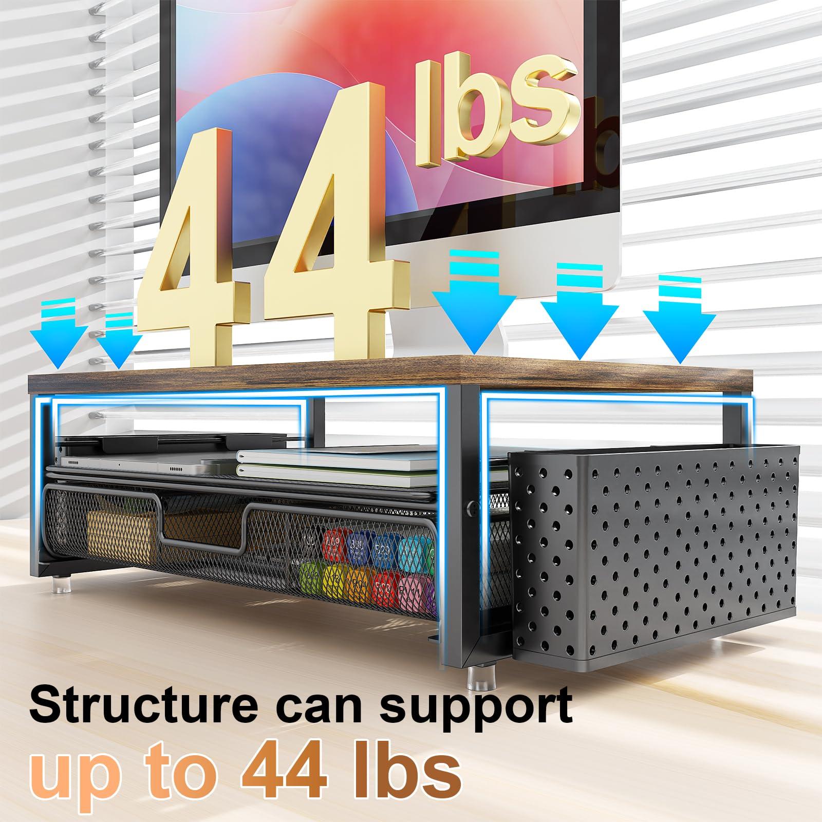 gianotter Monitor Stand Riser, Office Desk Shelf Organizer, Desk Organizer with Drawer and Pen Holder, 2-Tier Computer Stand, Office Organization (Wood) - Image 6