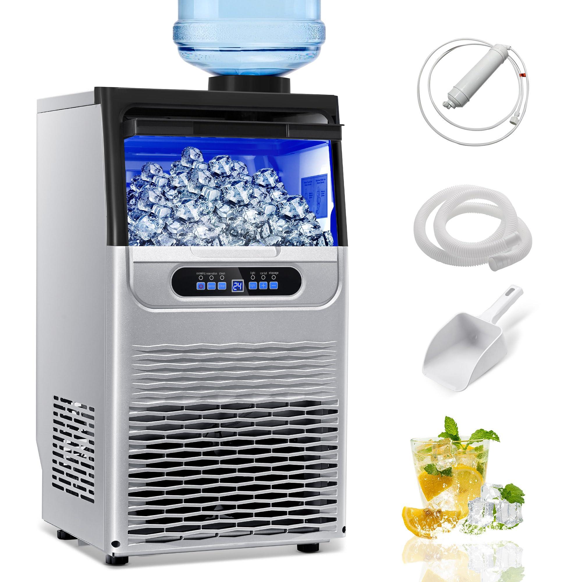 100LBS/24H Commercial Ice Maker Machine, Dual Water Inlet Under Counter or Freestanding Ice Machine, 36 Cubes/Cycle with 22LBS Storage for Home, Bar, Restaurant, Coffee Shop