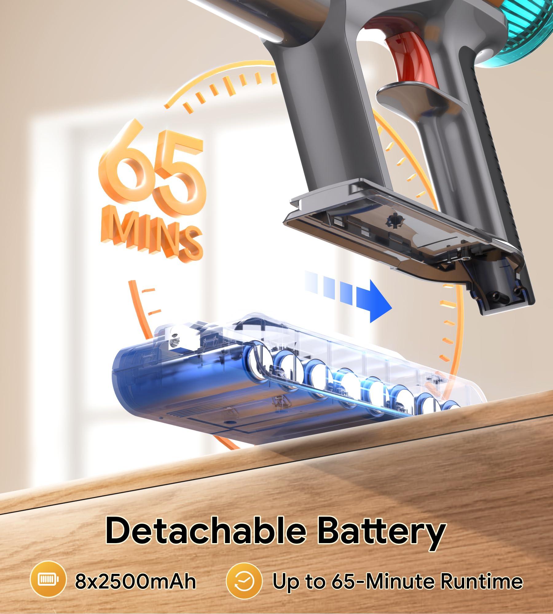 REBANIC Cordless Vacuum Cleaners for Home,8-in-1/65Min/600W/48Kpa Powerful Suction,Self-Standing Cordless Stick Vacuum Cleaner,Lightweight Anti-Tangle Rechargeable Vacuum for Floor/Carpet/Pet Hair/Car - Image 3
