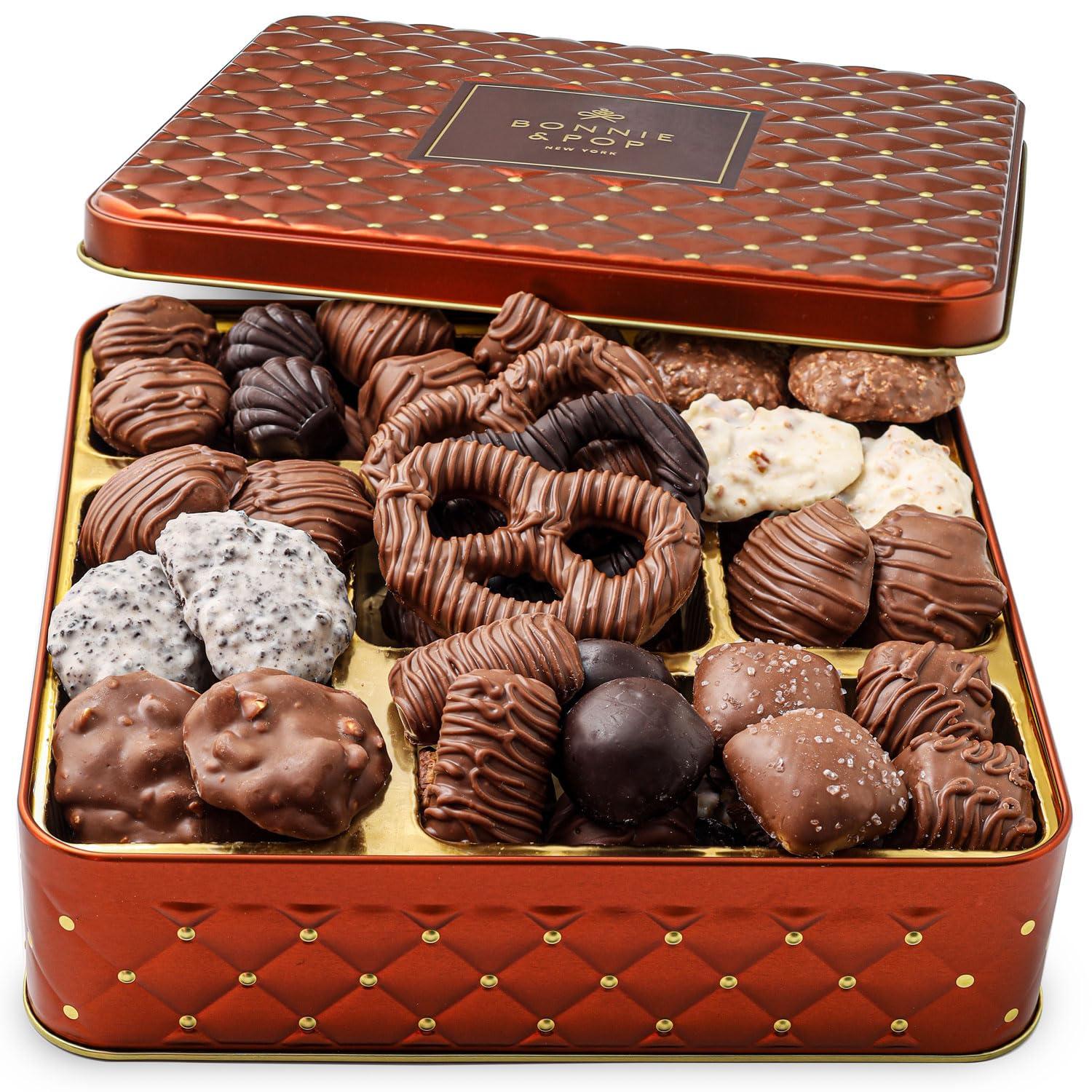 Chocolate Gift Basket, Candy Food Arrangement Platter, Gourmet Snack Box, Holiday Present Idea, Corporate Him & Her, Men Women Sympathy Family Parties & Get Well- Bonnie & Pop