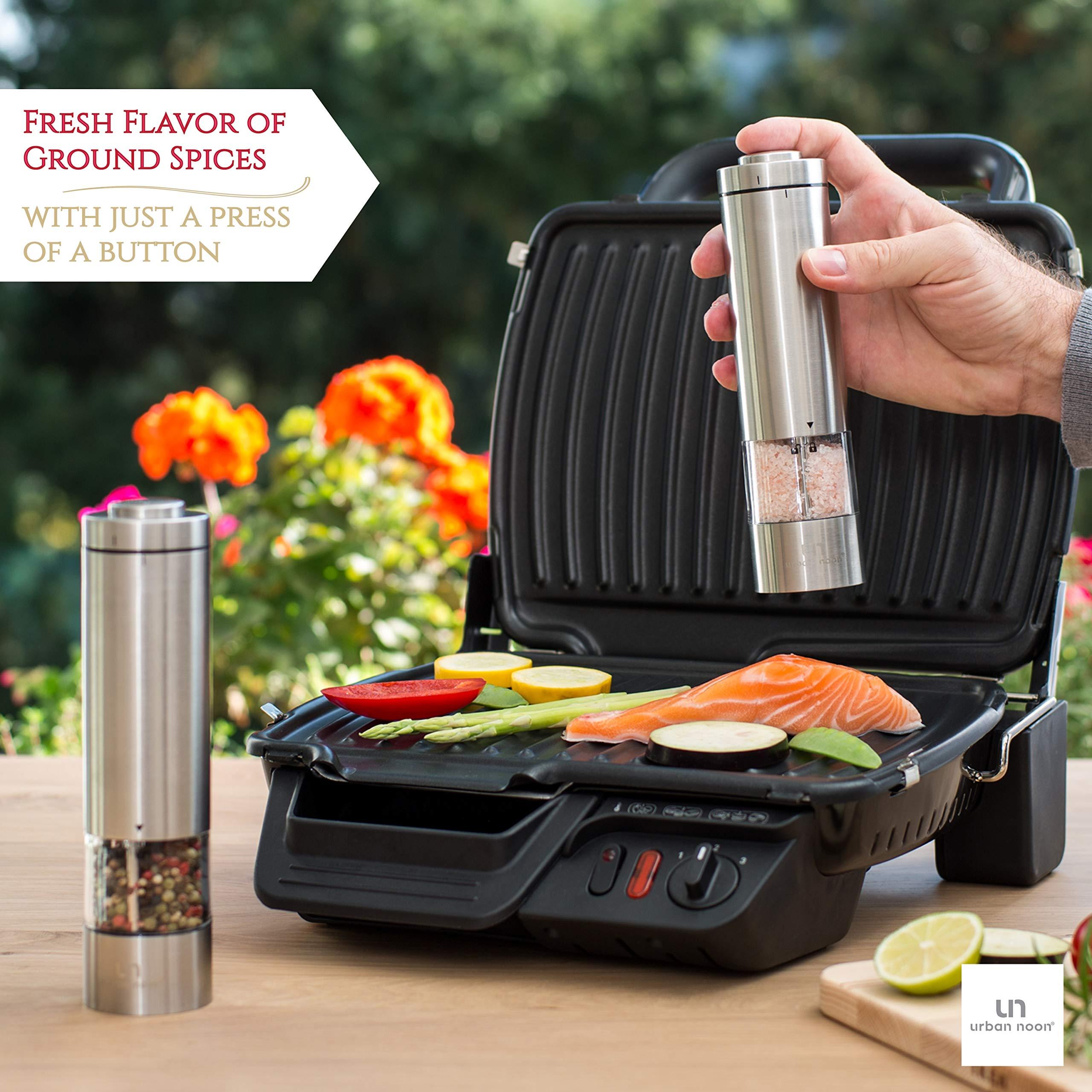 Electric Salt and Pepper Grinder Set - Battery Operated Stainless Steel Mill with Light (2 Mills) - Automatic One Handed Operation - Electronic Adjustable Shakers - Ceramic Grinders - Image 6