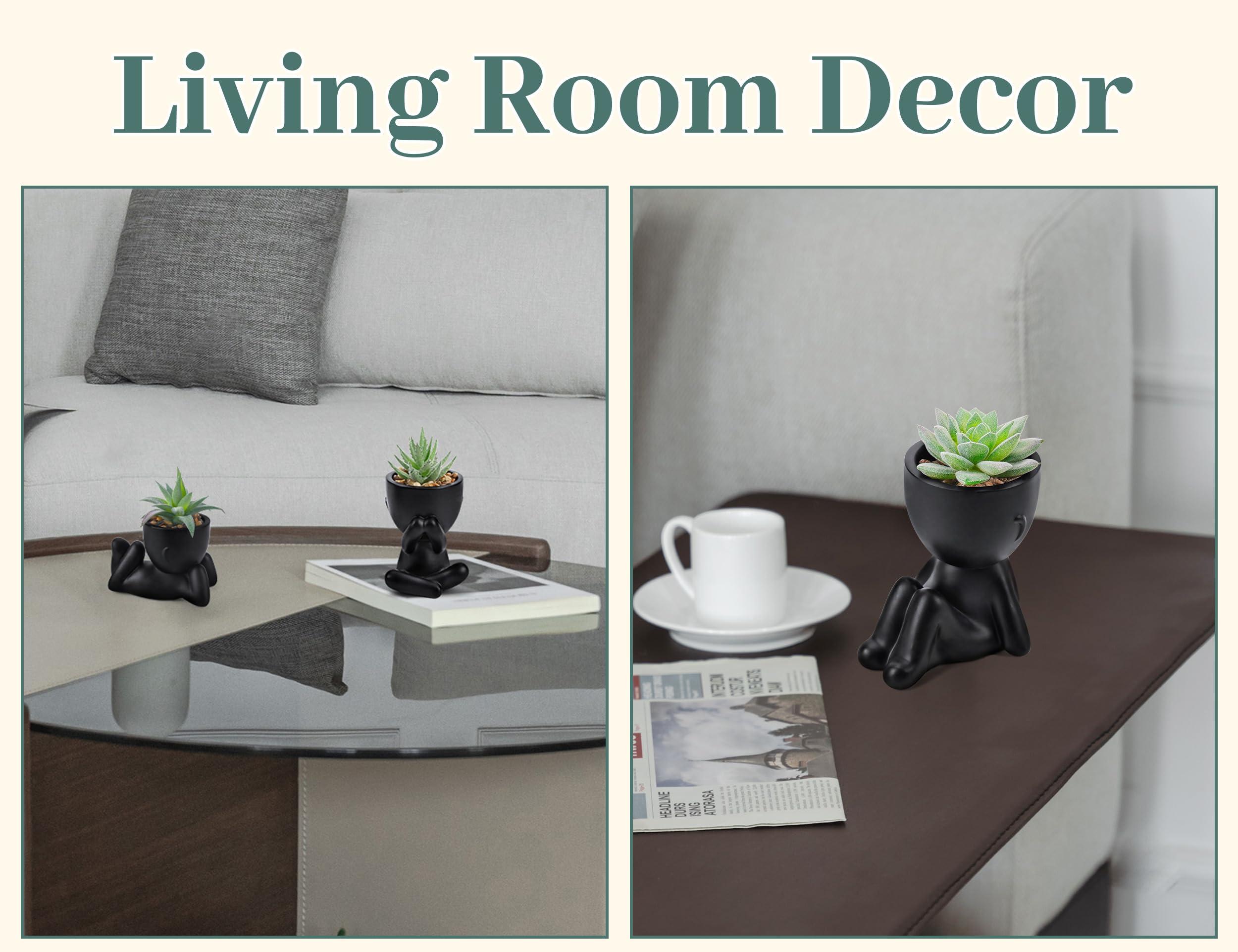 Der Rose 3pcs Fake Succulents Plants Artificial for Black Bathroom Bedroom Home Room Decor Aesthetic Indoor - Image 5