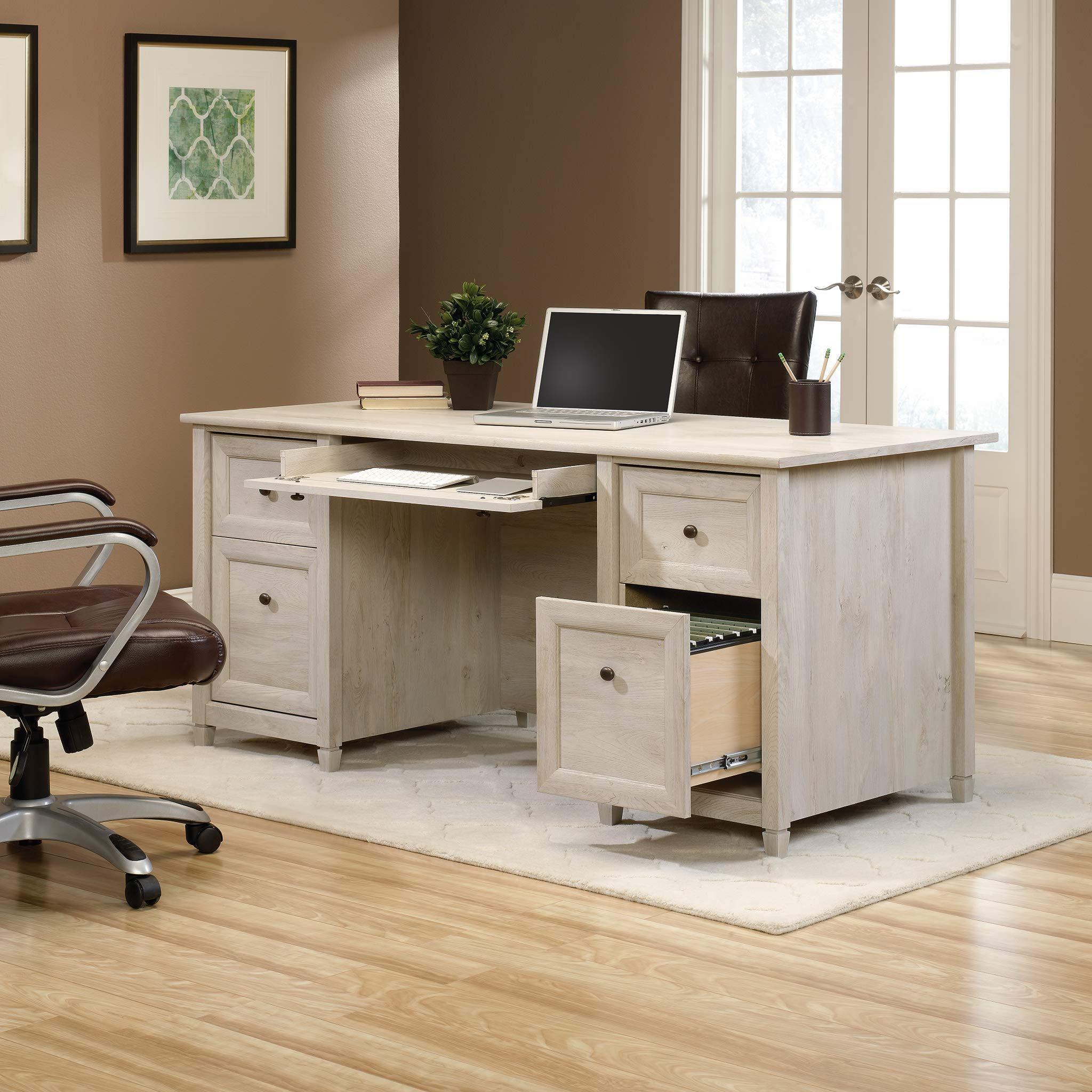 Sauder Edge Water Executive Desk, Chalked Chestnut, 65" Home Office Desk with Storage - Image 4