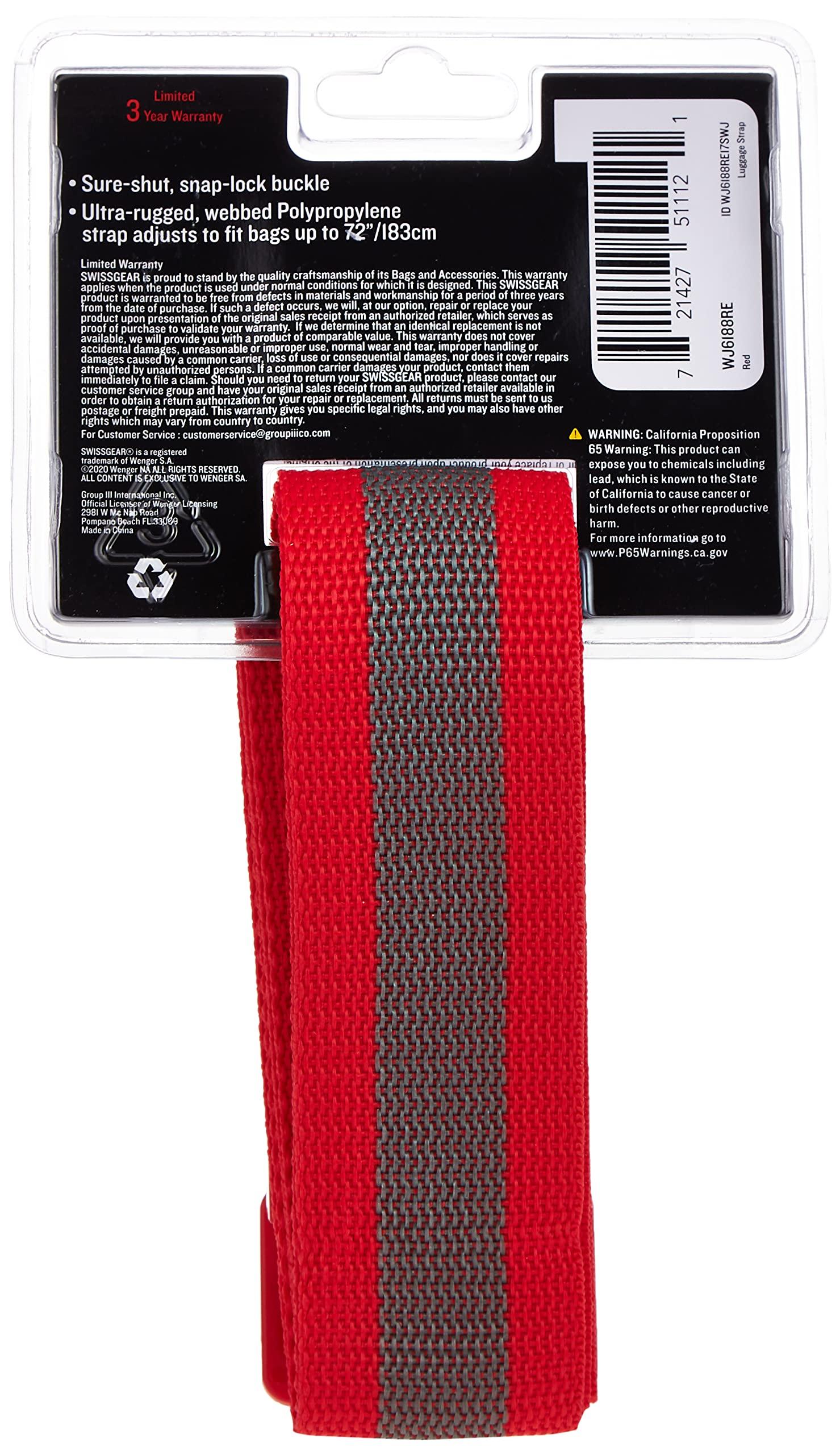 SwissGear Adjustable Luggage Strap with Snap-Lock Buckle - Fits Bags up to 72-Inches, One Size, Red - Image 2