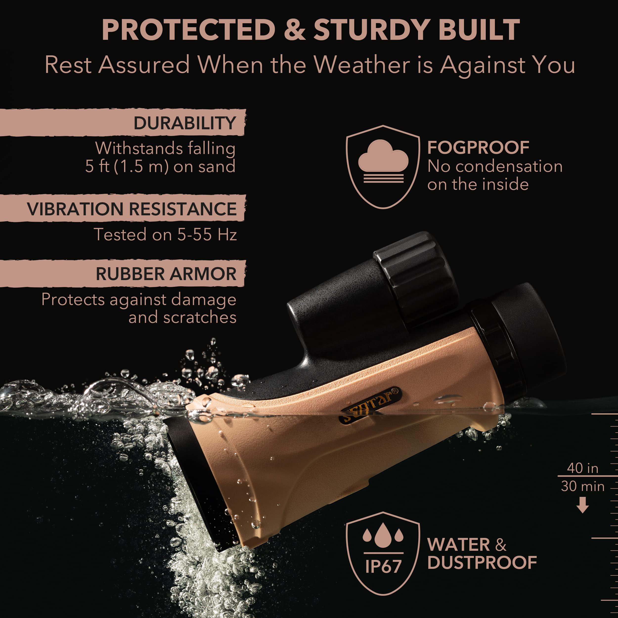 Scotar 12x50 Monocular Telescope - FMC Fogproof, IP67 Waterproof Hand Held Telescope - BAK4 Phase and Dielectric Coated Prism - Adventure Accessories Set: Bag, Smartphone Adapter, Mini Tripod - Image 3