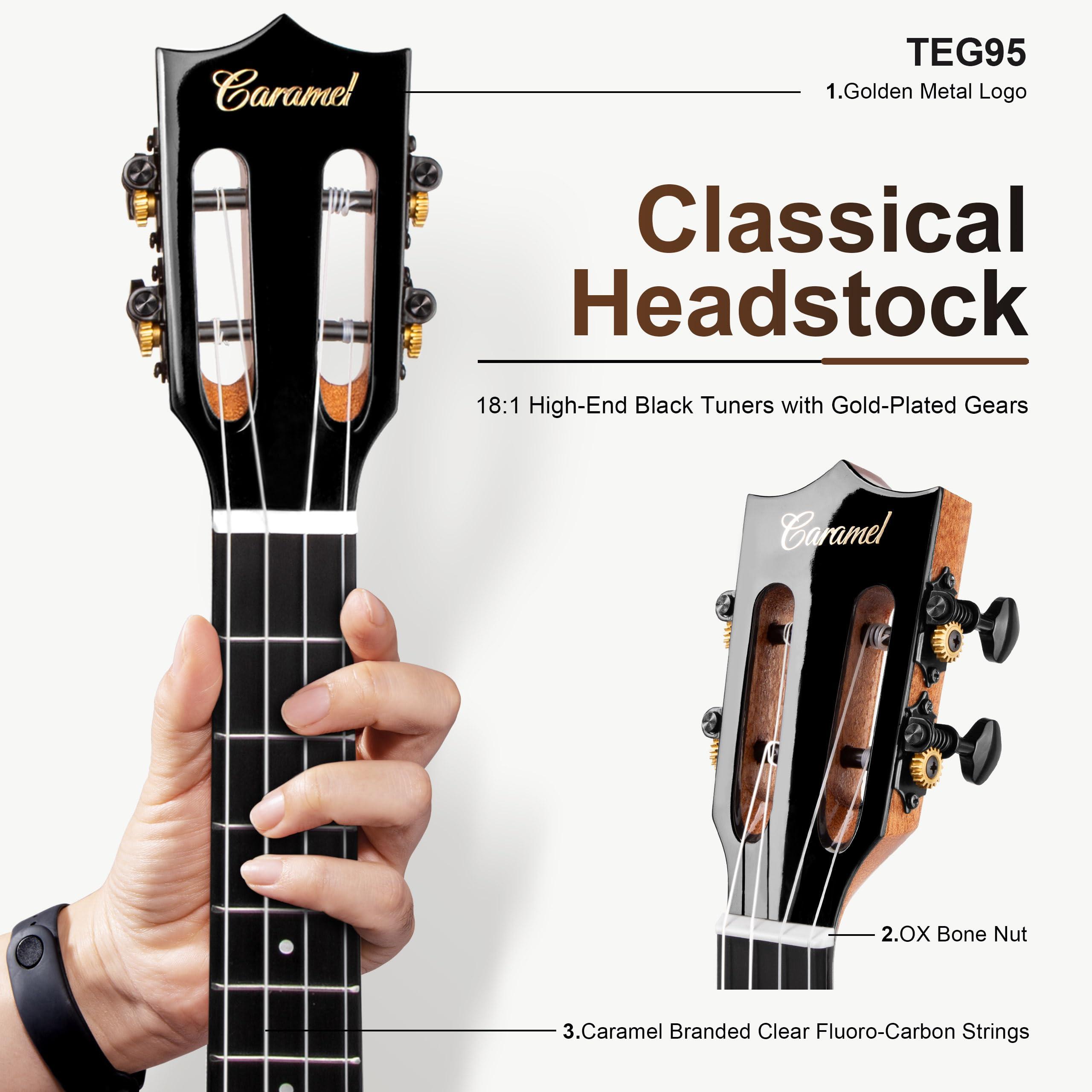 Caramel TEG95 Butterfly Bocote Glossy Tenor Acoustic & Electric Ukulele | 26-inch Handmade Professional Ukelele Kit with Accessories - Image 4
