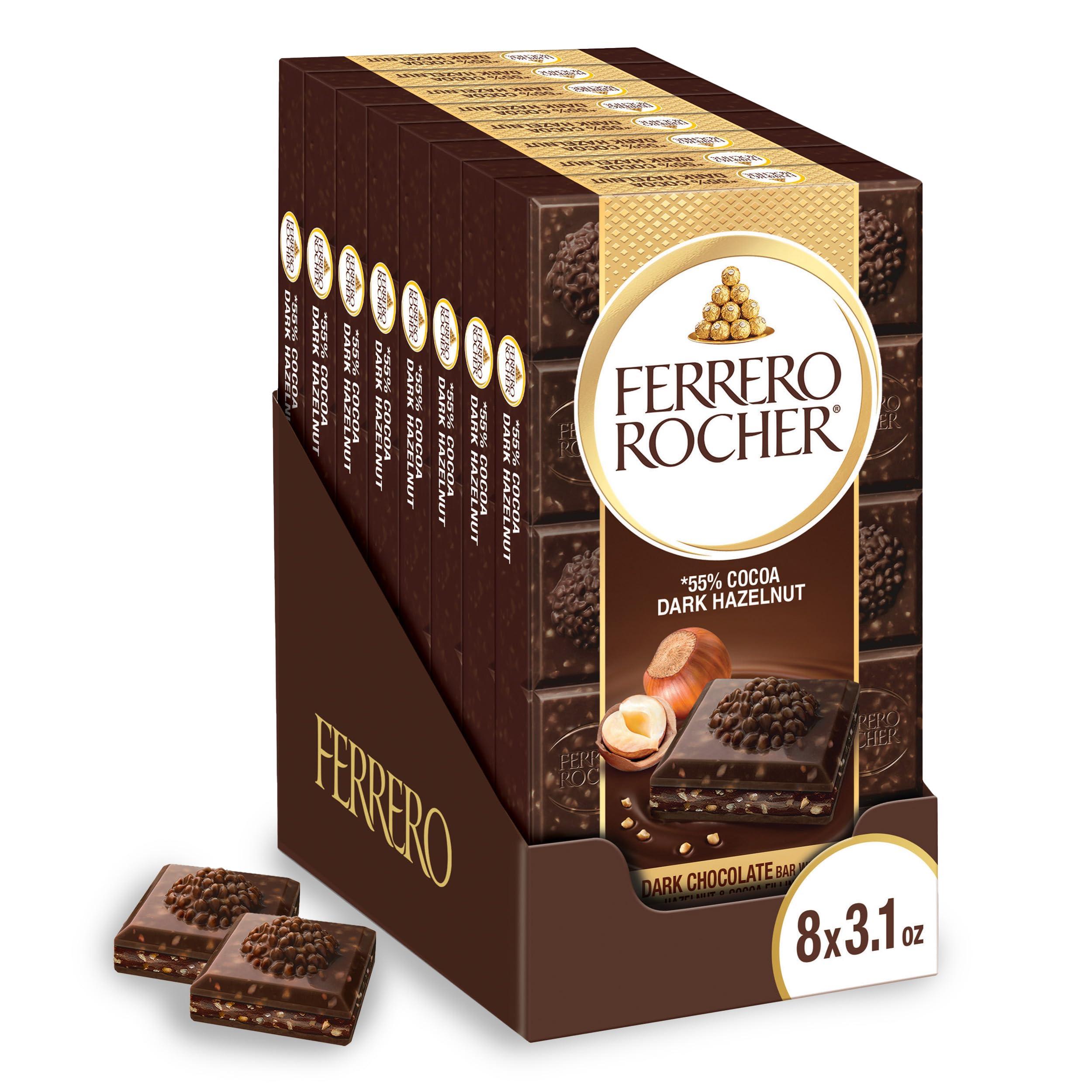 Ferrero Rocher Premium Chocolate Bars, 8 Pack, Dark Chocolate Hazelnut, 3.1 oz Each