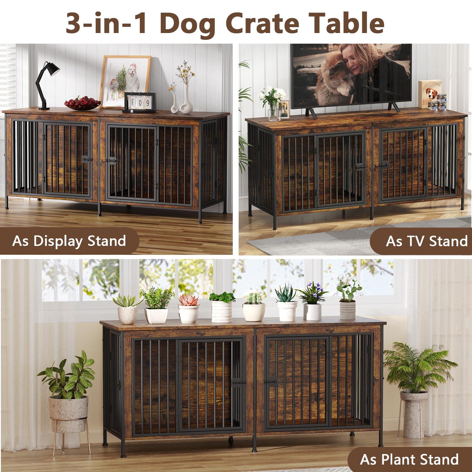 EasyCom 78 Inch Dog Crate Furniture for 2 Dogs, Extra Large Double Dog Cage Large Breed, XXL Thick Wooden Dog Crate TV Stand, Sturdy Dog Kennel with Divider - Image 5