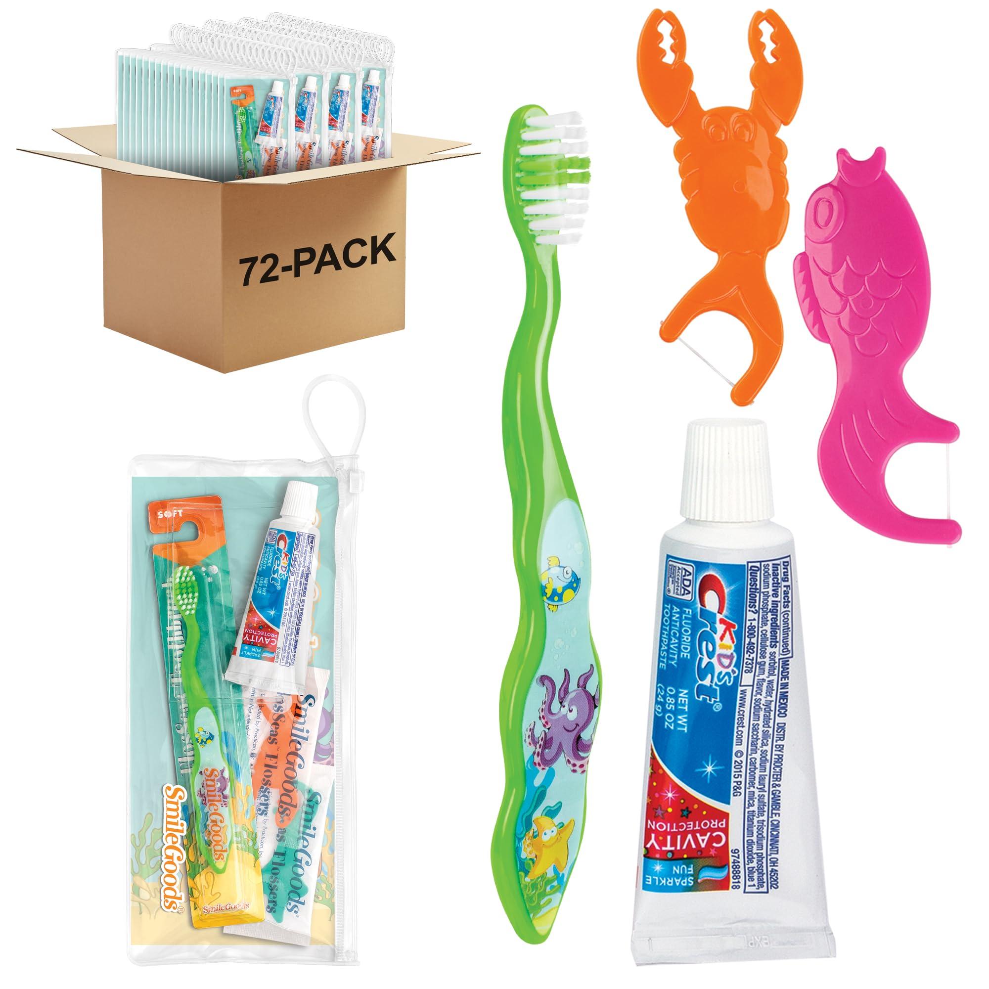Practicon SmileGoods Child FlosSeas Dental Care Kit with FlosSeas Toothbrush, Toothpaste & FlosSeas Flossers, 72 Pack