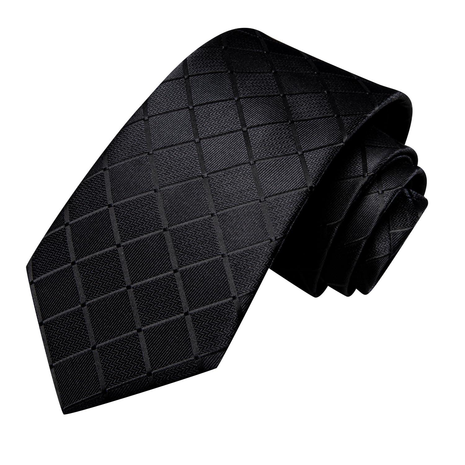 Hi-Tie Mens Plaid Ties Classic Paisley Necktie with Handkerchief Cufflinks Set Business Stripe Tie - Image 4