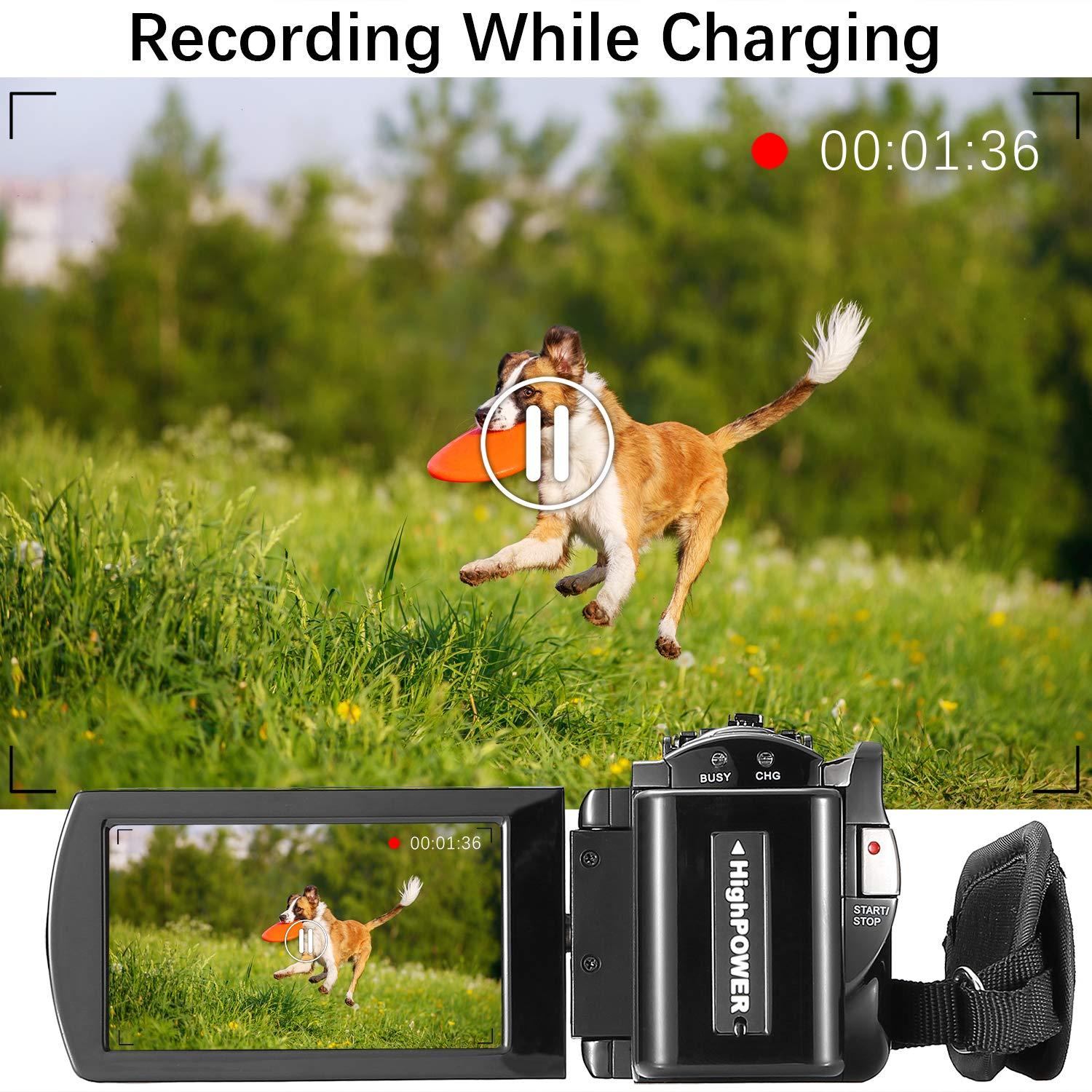 kimire Video Camera Camcorder Digital Camera Recorder Full HD 1080P 15FPS 24MP 3.0 Inch 270 Degree Rotation LCD 16X Digital Zoom Camcorder Camera with 2 Batteries(Black) - Image 7