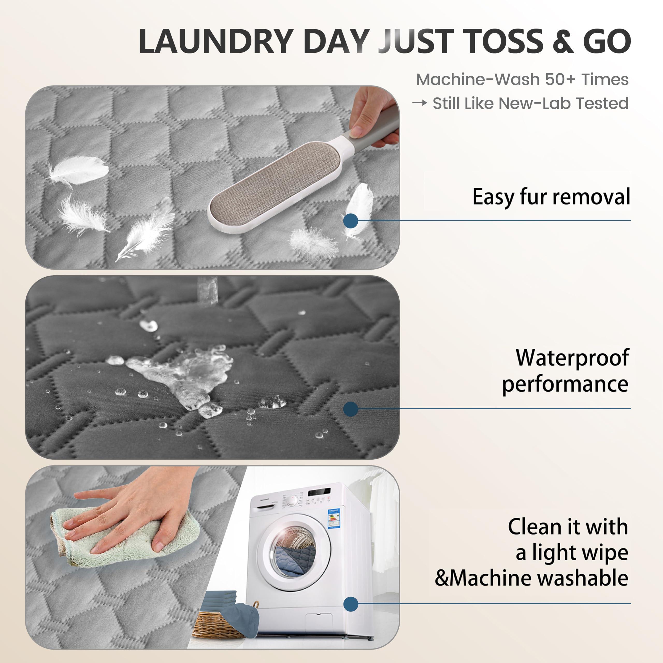 gogobunny 3X Stronger Waterproof Pet Blanket, Scratch Proof Furniture Protector for Dogs Cats, Reversible Cover 52x82 Inch, Dark Grey/Light Grey - Image 7