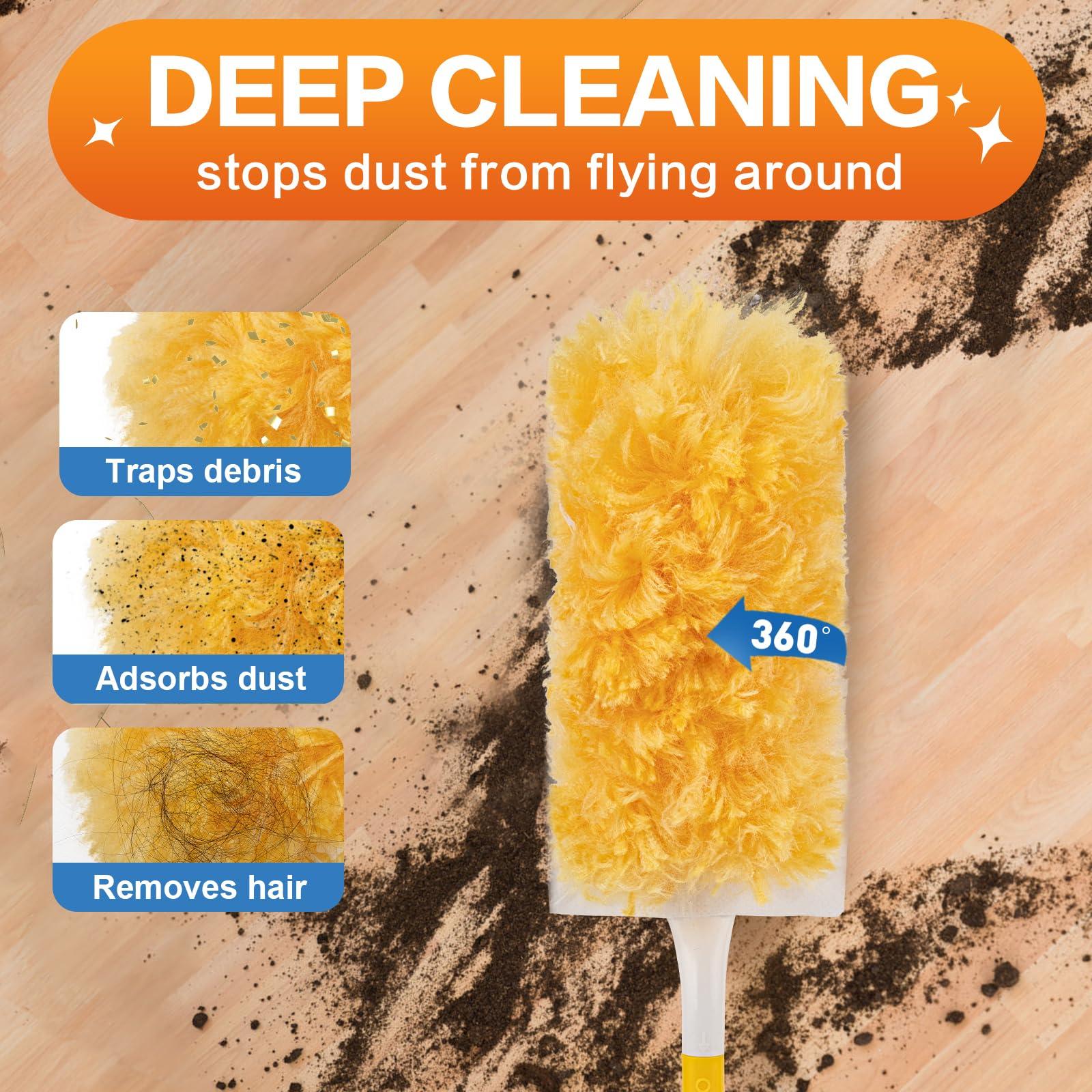 Heavy Duty Duster Refills Compatible with Swiffer Duster, Disposable Dusters Kit for Cleaning Dusting Furniture Blind Ceiling Fan, Multi Surface 360 Feather Duster(60)+3FT Extended Handle +1 Handle - Image 2