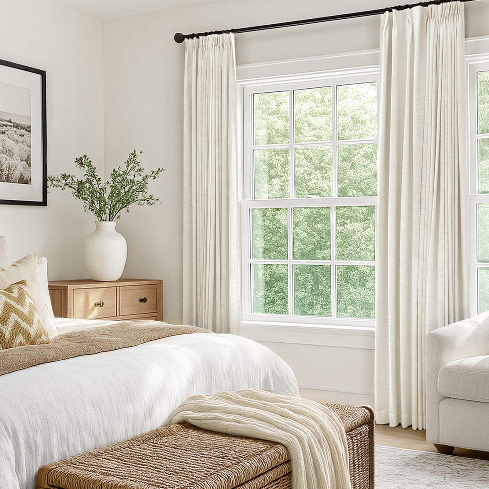 CAPALOCA Pinch Pleated Blackout Curtains 96 Inches Long, Linen Blend, 100% Blackout Drapes with 20 Hooks, Ideal for Bedroom and Living Room, 40" W x 96" L (Pack of 2), Natural - Image 8