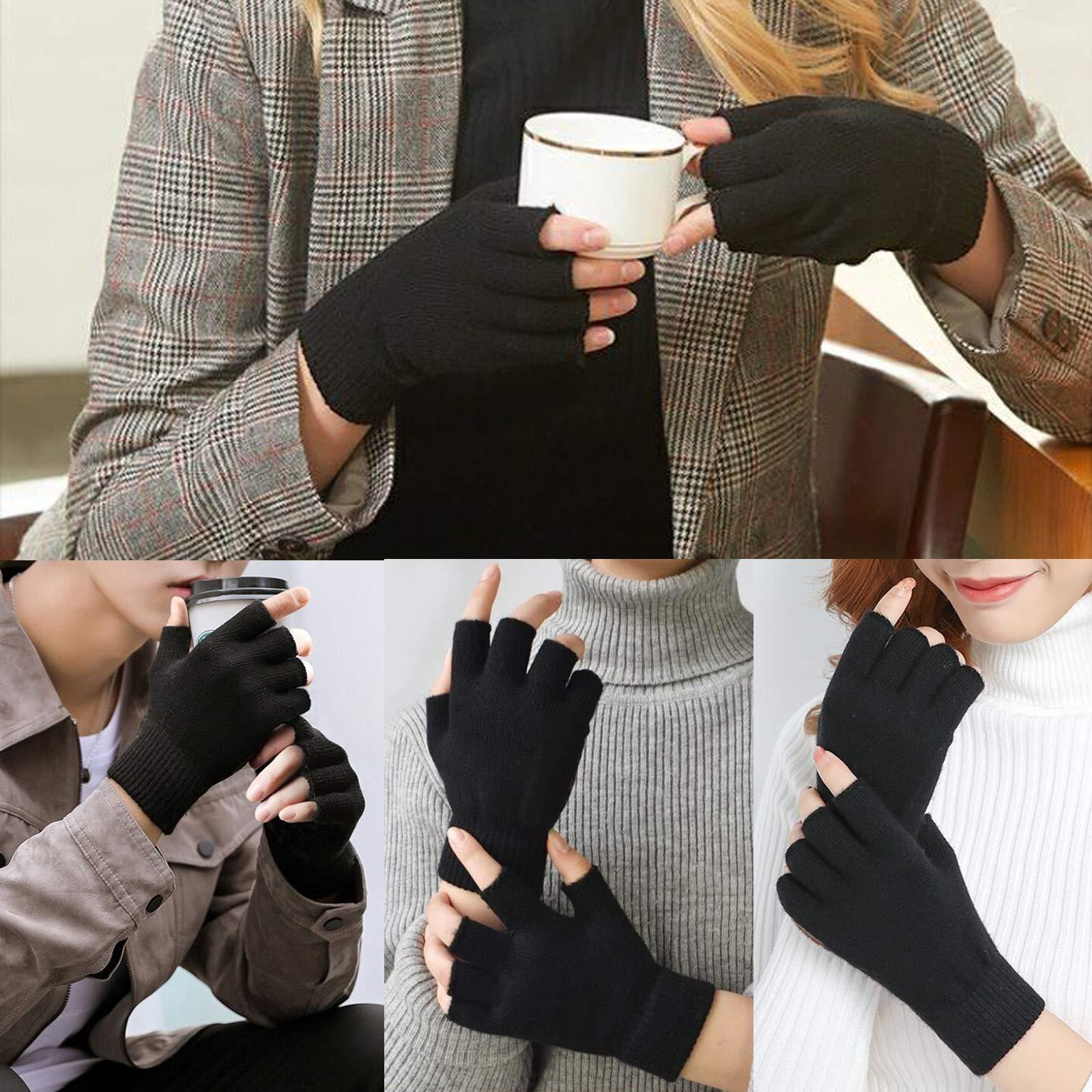 2 Pair Half Finger Gloves Winter Knit Touchscreen Warm Stretchy Mittens Fingerless Gloves in Common Size for Men and Women,black - Image 3