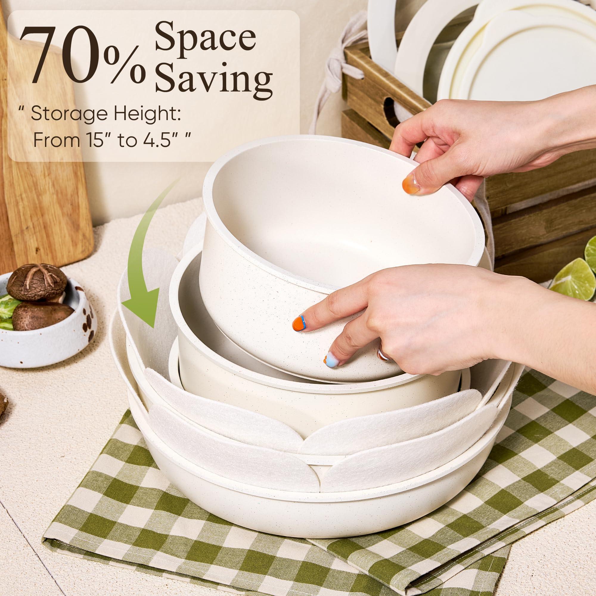 CAROTE Pots and Pans Set Non Stick, 15pcs Cookware Sets, Dishwasher/Oven/Fridge Safe, Kitchen Set, Space Saving Pots Set, Nonstick Set with Versatile Detachable Handle, Induction RV Set - Image 2