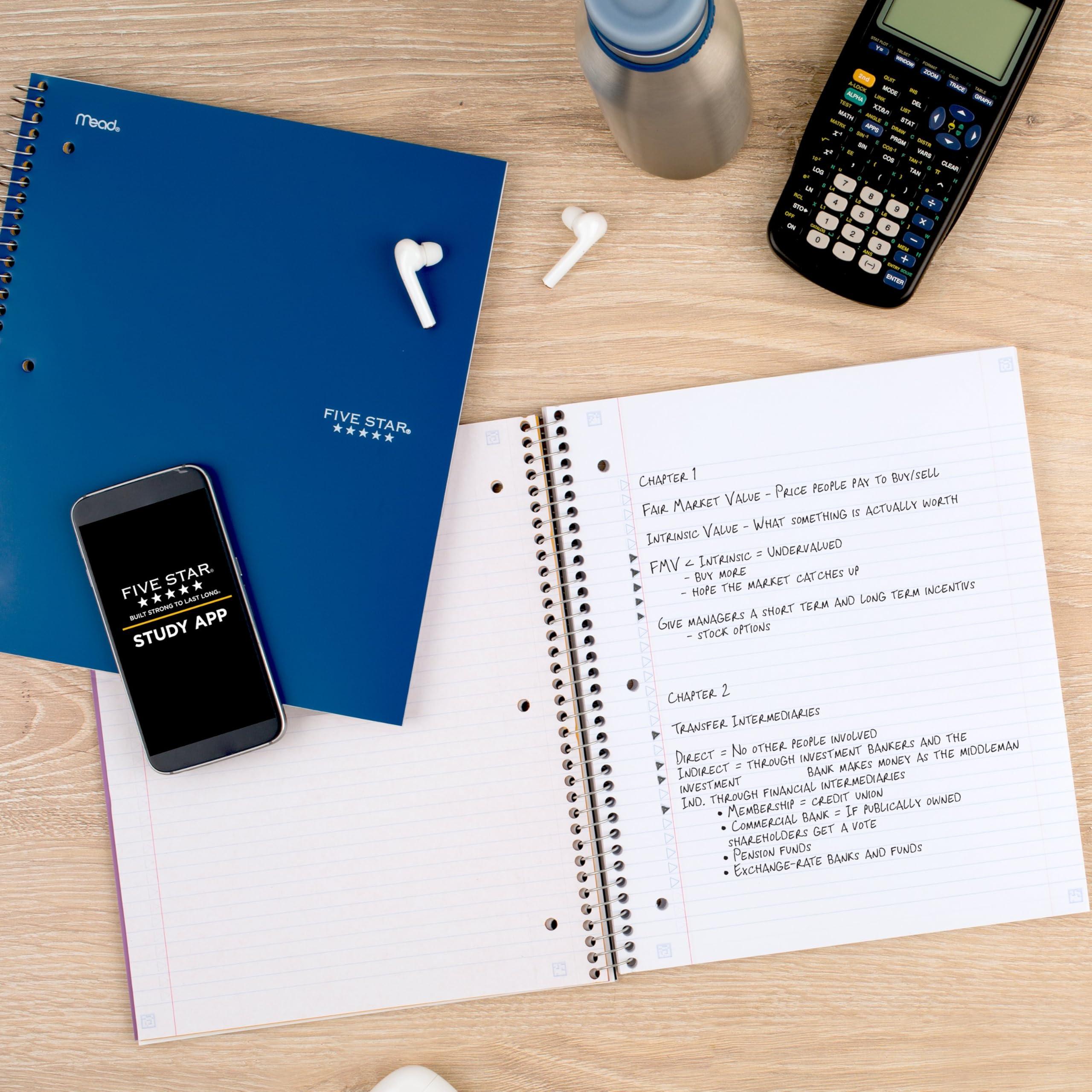 Five Star Spiral Notebook + Study App, 5 Subject, College Ruled Paper, 8-1/2" x 11", 200 Sheets, Fights Ink Bleed, Water Resistant Cover, Pacific Blue (73635) - Image 8