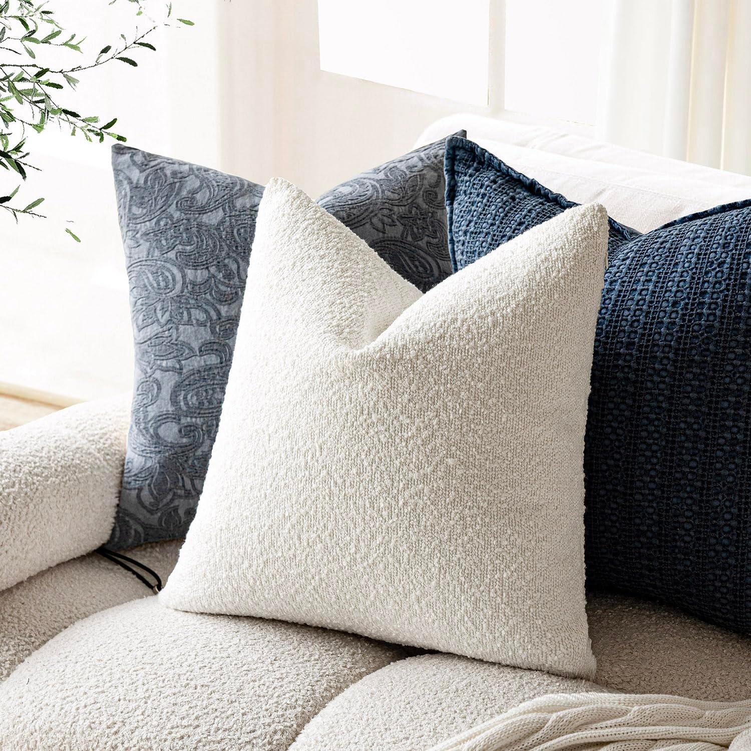 Foindtower Pack of 2, 20 x 20 Inch, Decorative Textured Boucle Throw Pillow Covers Accent Solid Pillow Cases Cozy Soft Couch Cushion Case for Chair Sofa Bedroom Living Room Home Decor, Cream White - Image 5