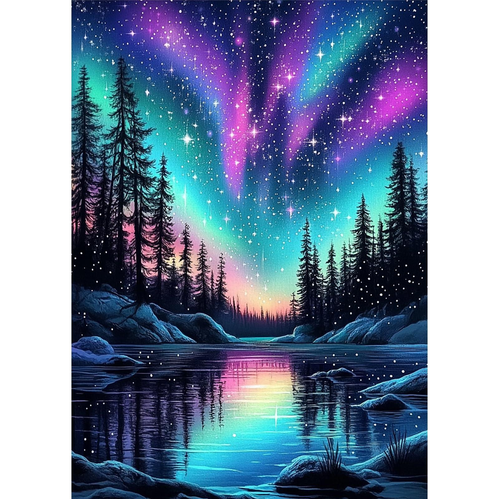 MAXBYE Diamond Paintings of Colorful Northern Lights, Diamond Art Kits for Adults, 5D Celestial Aurora Borealis Diamond Art Kits, Diamond Art for Home Décor Items,and Extra 30% Diamonds, 12x16in