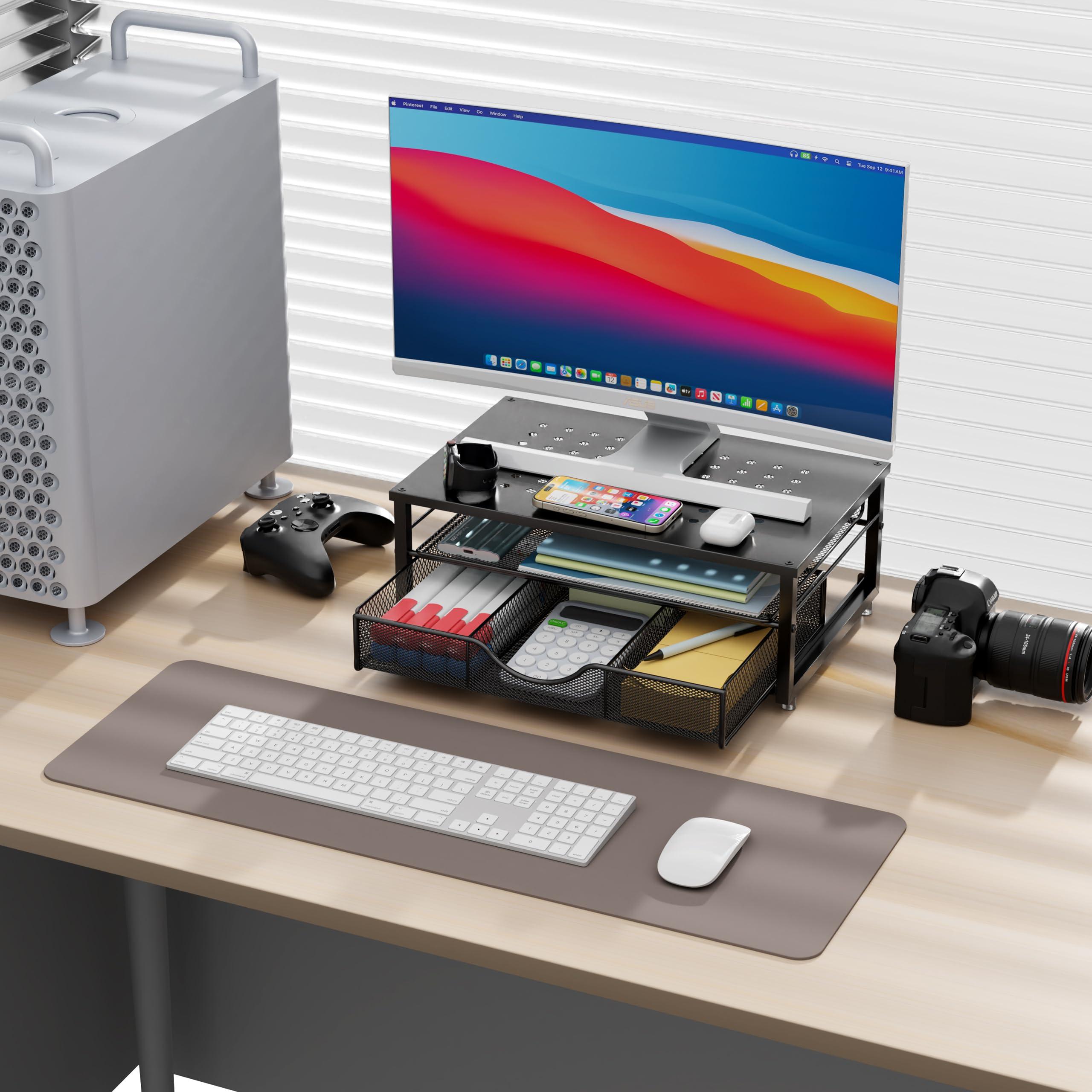 gianotter Computer Monitor Stand Riser, Desk Organizers and Accessories with Drawer, Office Desk Accessories & Workspace Desktop Organizers Storage for Classroom Office Supplies (Black) - Image 2