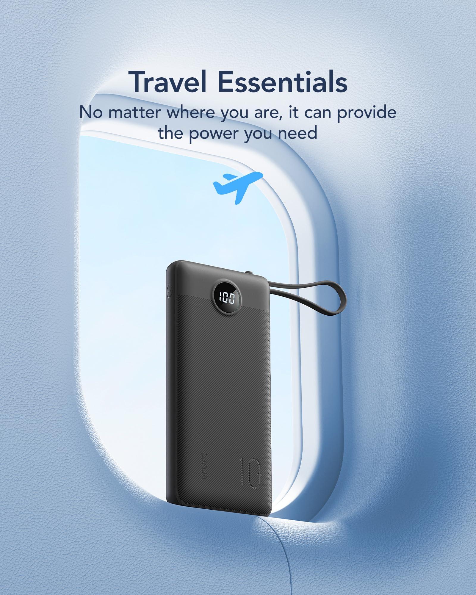 VRURC Portable Charger with Built in Cables, 10000mAh Travel Essentials Power Bank, 5 Output 2 Input LED Display External Battery Pack Compatible with iPhone,Samsung,Android-Black(1 Pack) - Image 7
