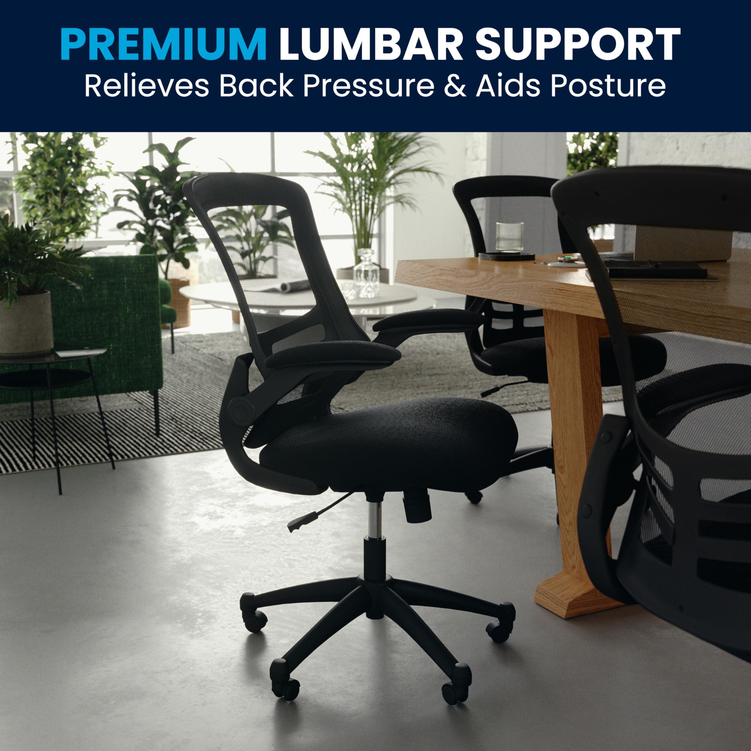 Flash Furniture Kelista Mid-Back Swivel Office Chair with Adjustable Seat Height, Ergonomic Mesh Desk Chair with Flip-Up Armrests, Black - Image 9
